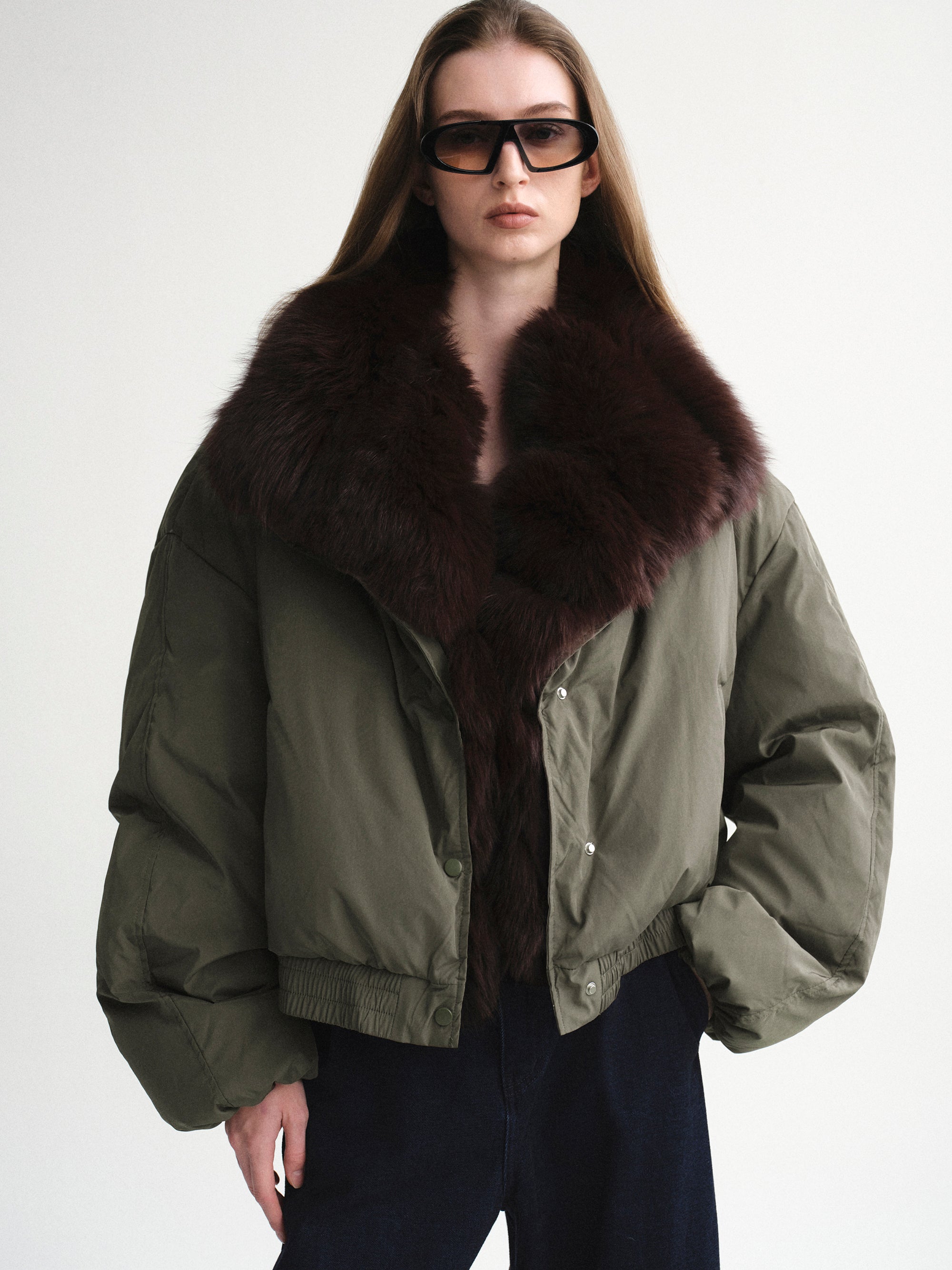 Fur Collar Down Jacket, Khaki