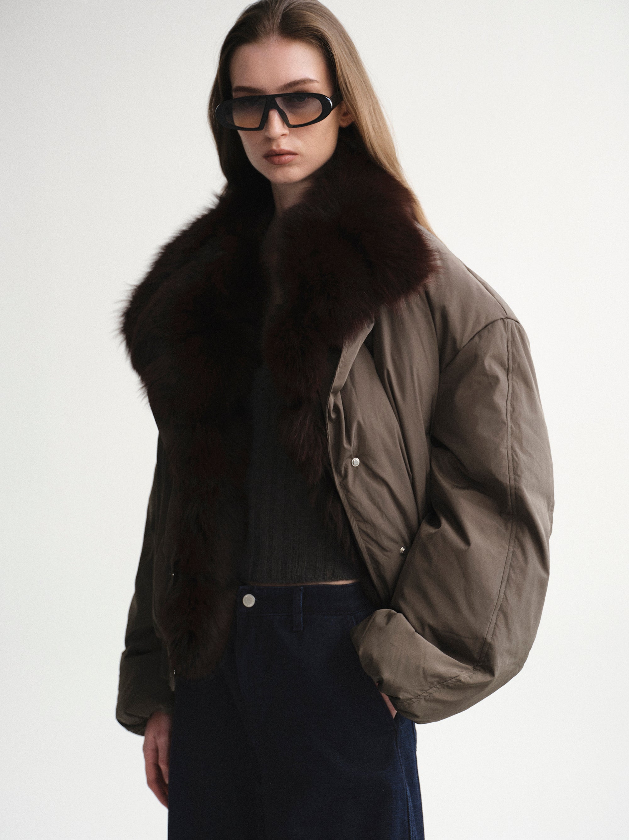 Fur Collar Down Jacket, Khaki