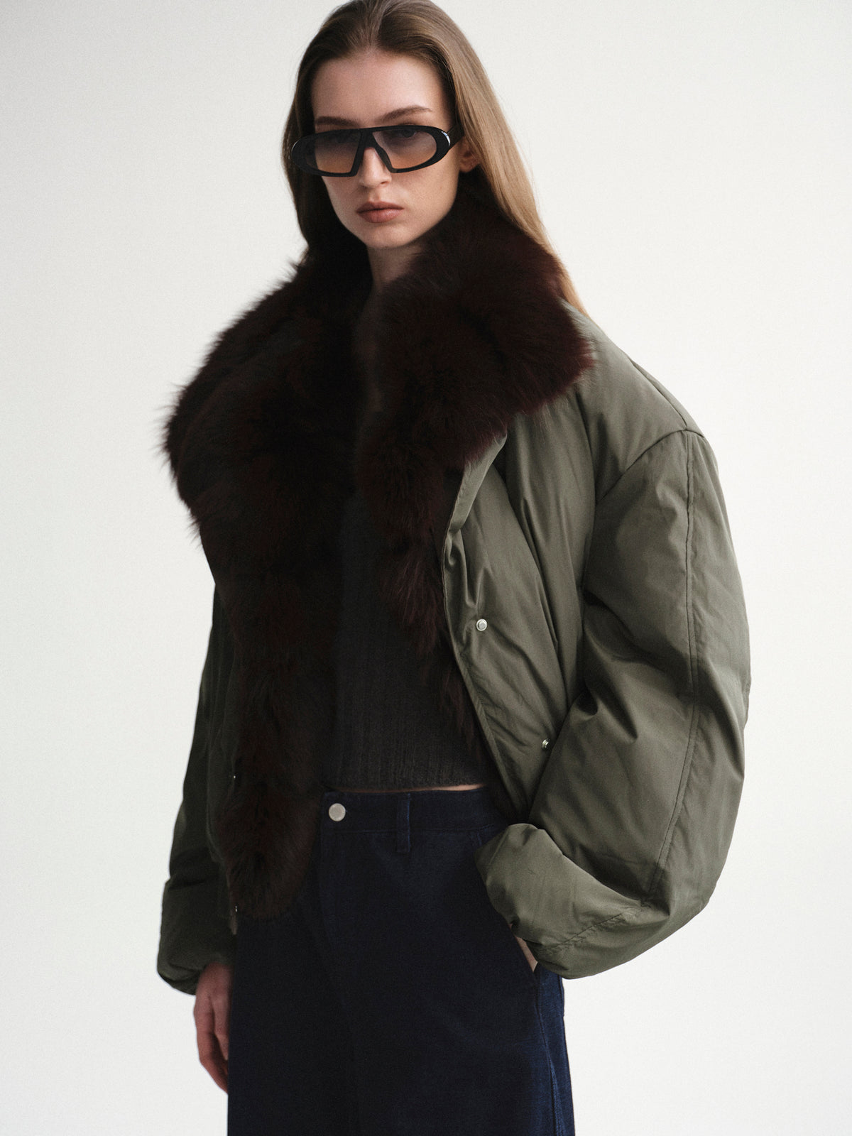 Dolla Fur Collar Down Jacket, Khaki