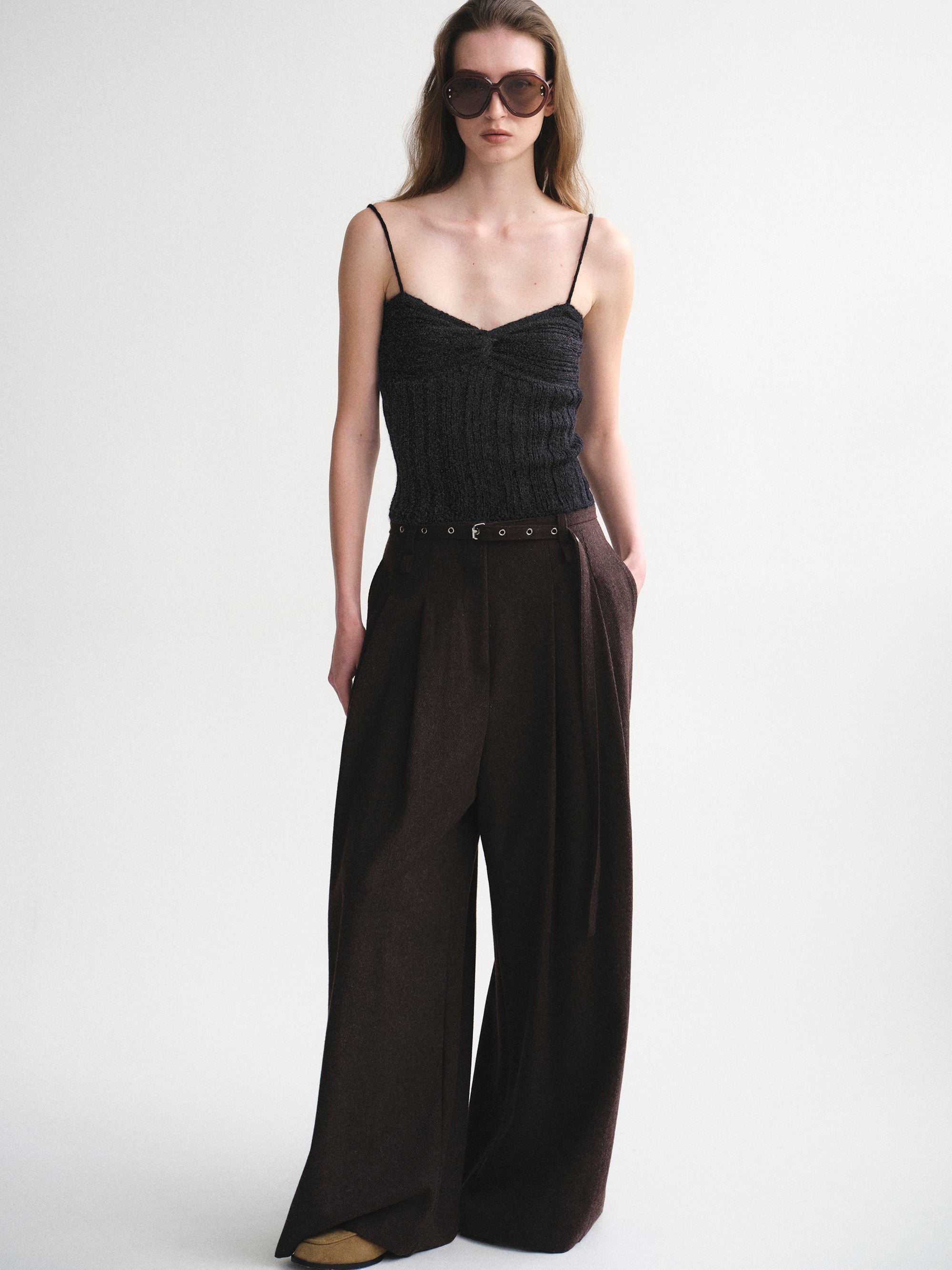 Belted Wool Trousers, Brown