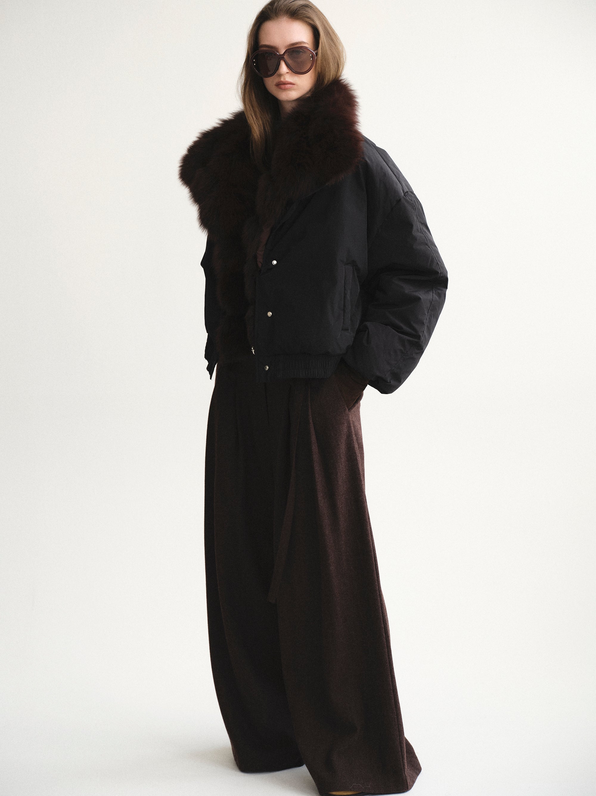 Fur Collar Down Jacket, Black