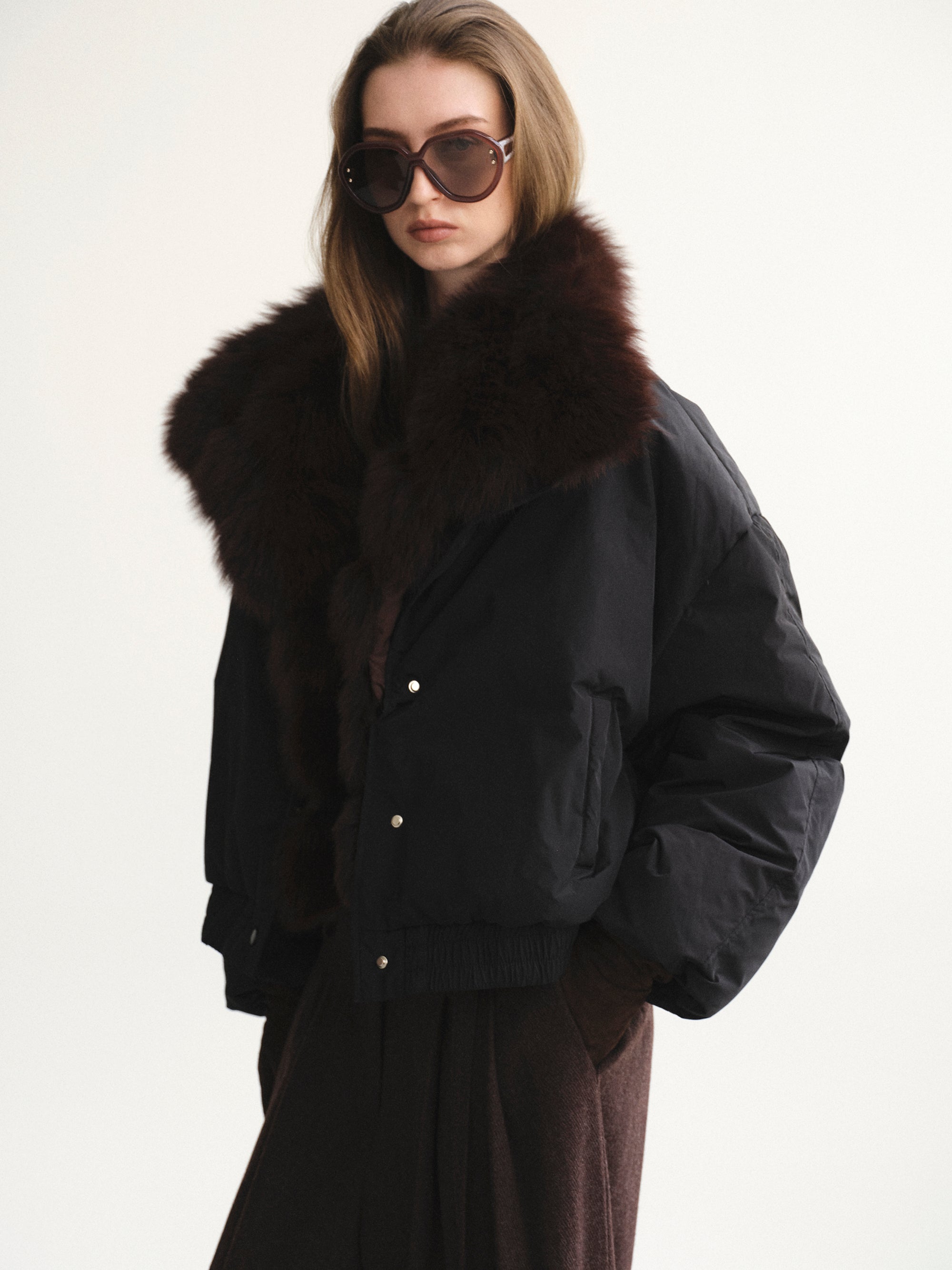 Fur Collar Down Jacket, Black