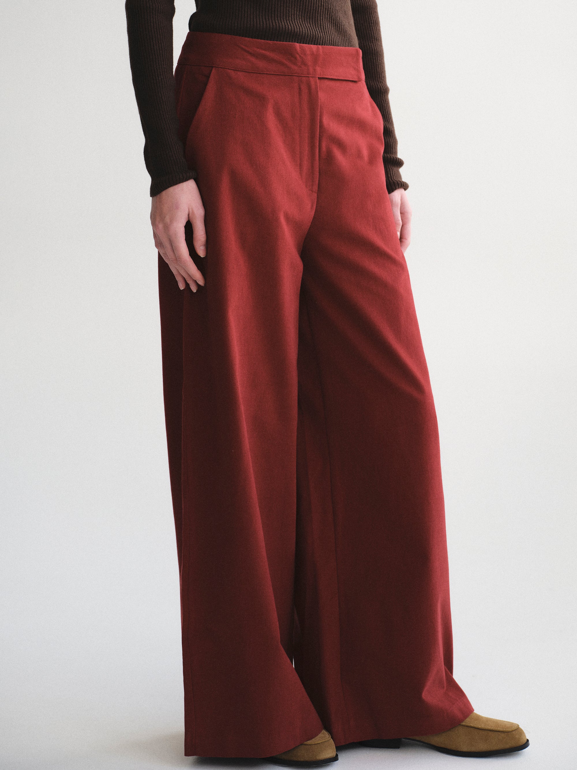 Wide-Leg Corduroy Pants, Red