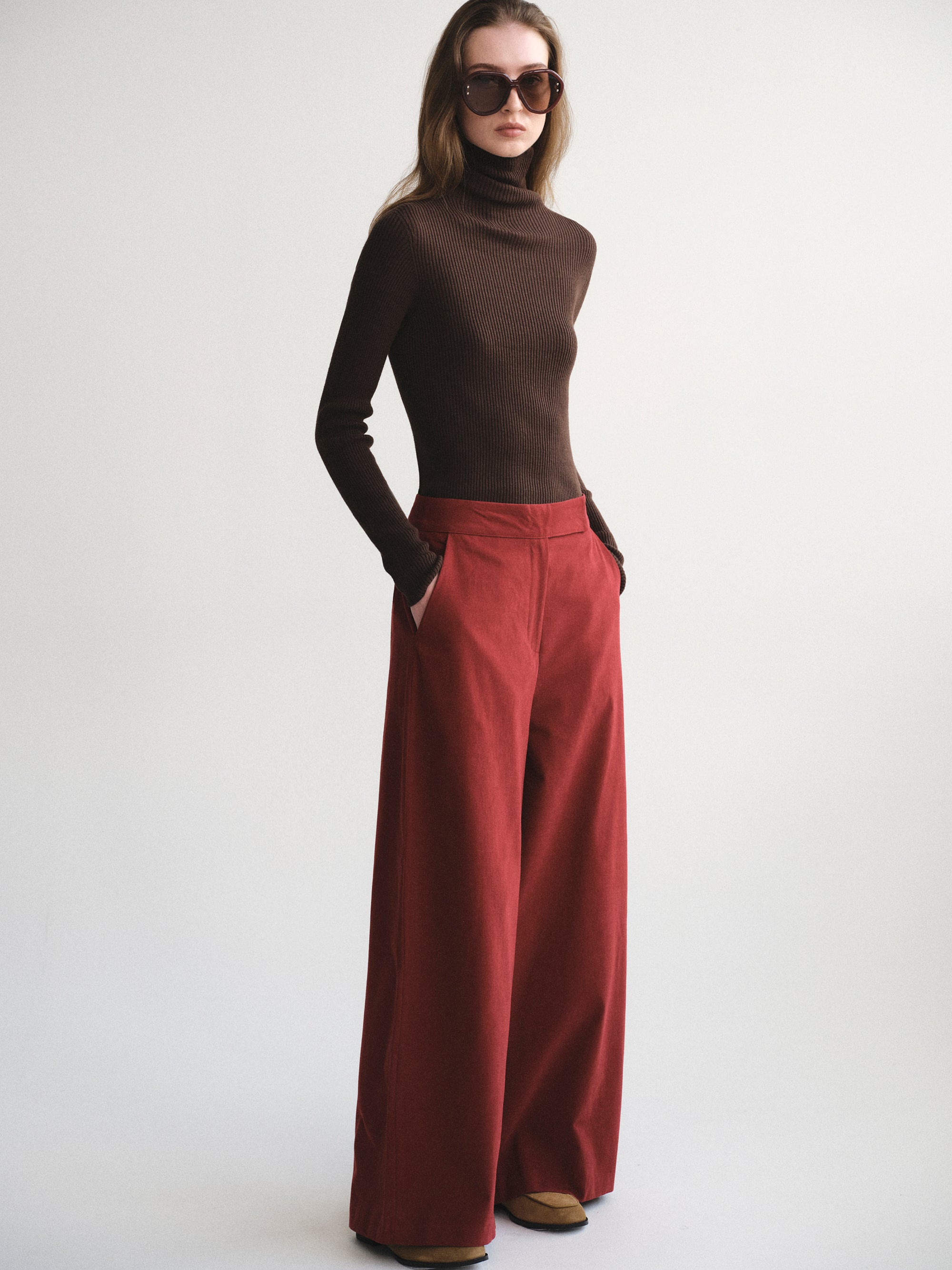 Wide-Leg Corduroy Pants, Red