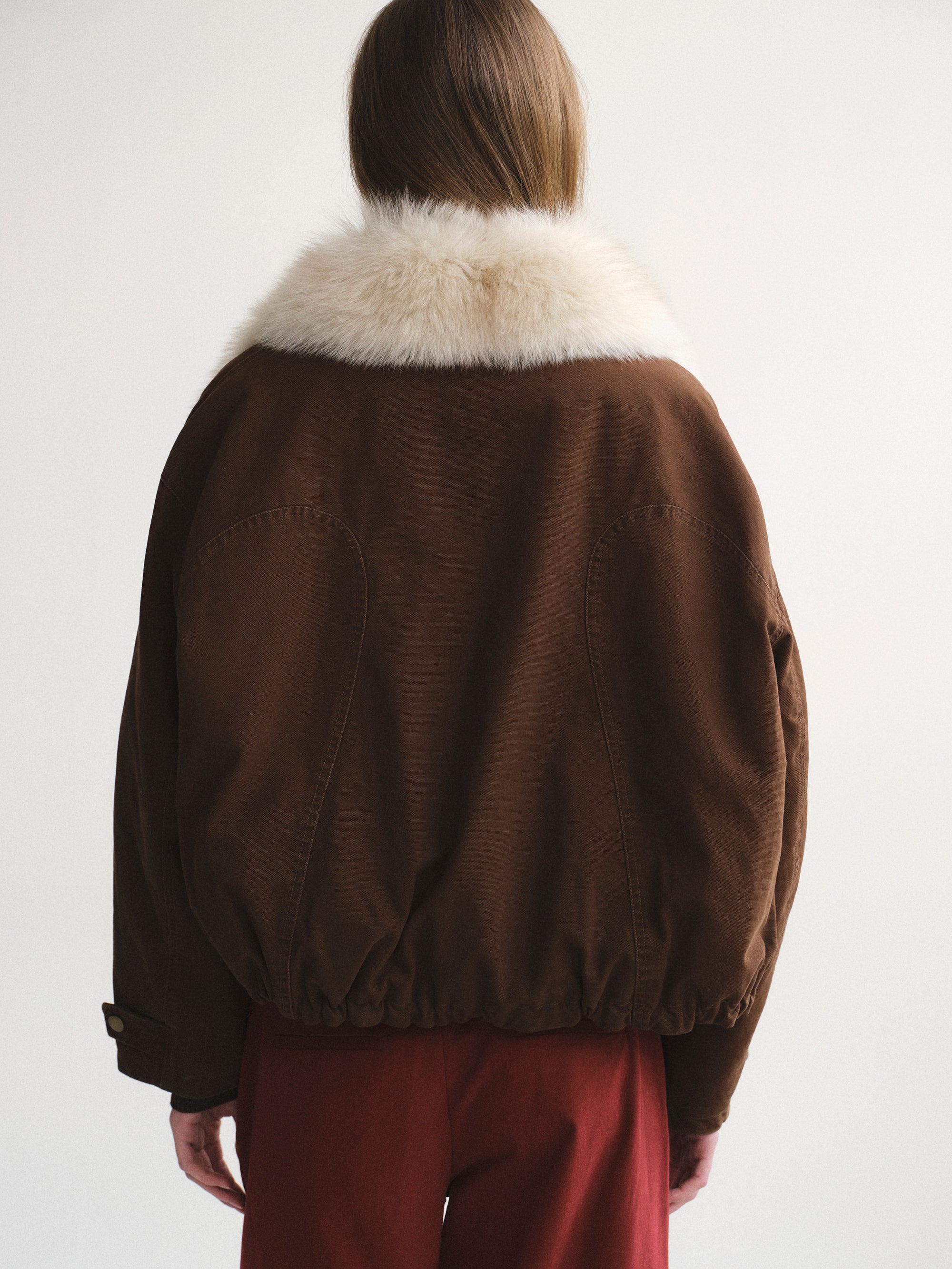 Cotton Canvas Fur Jacket, Brown