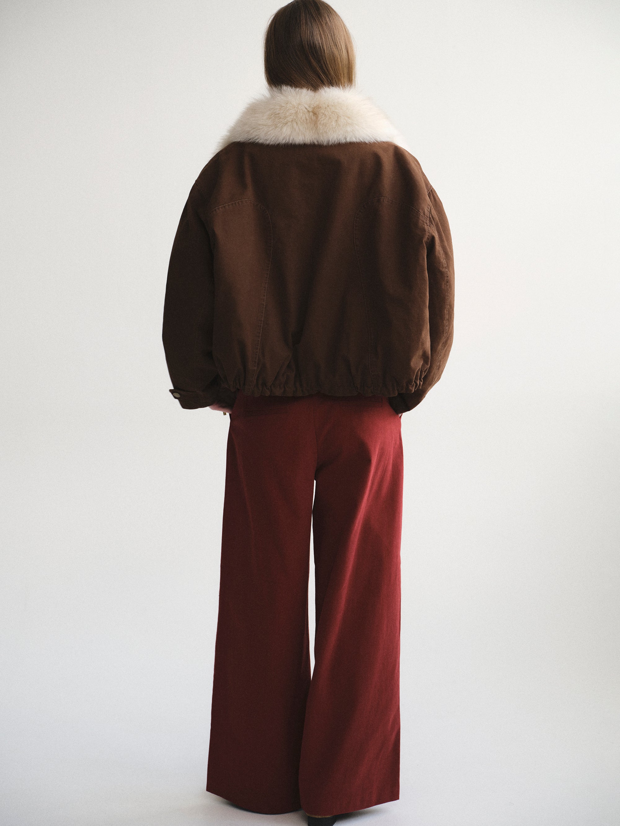 Cotton Canvas Fur Jacket, Brown