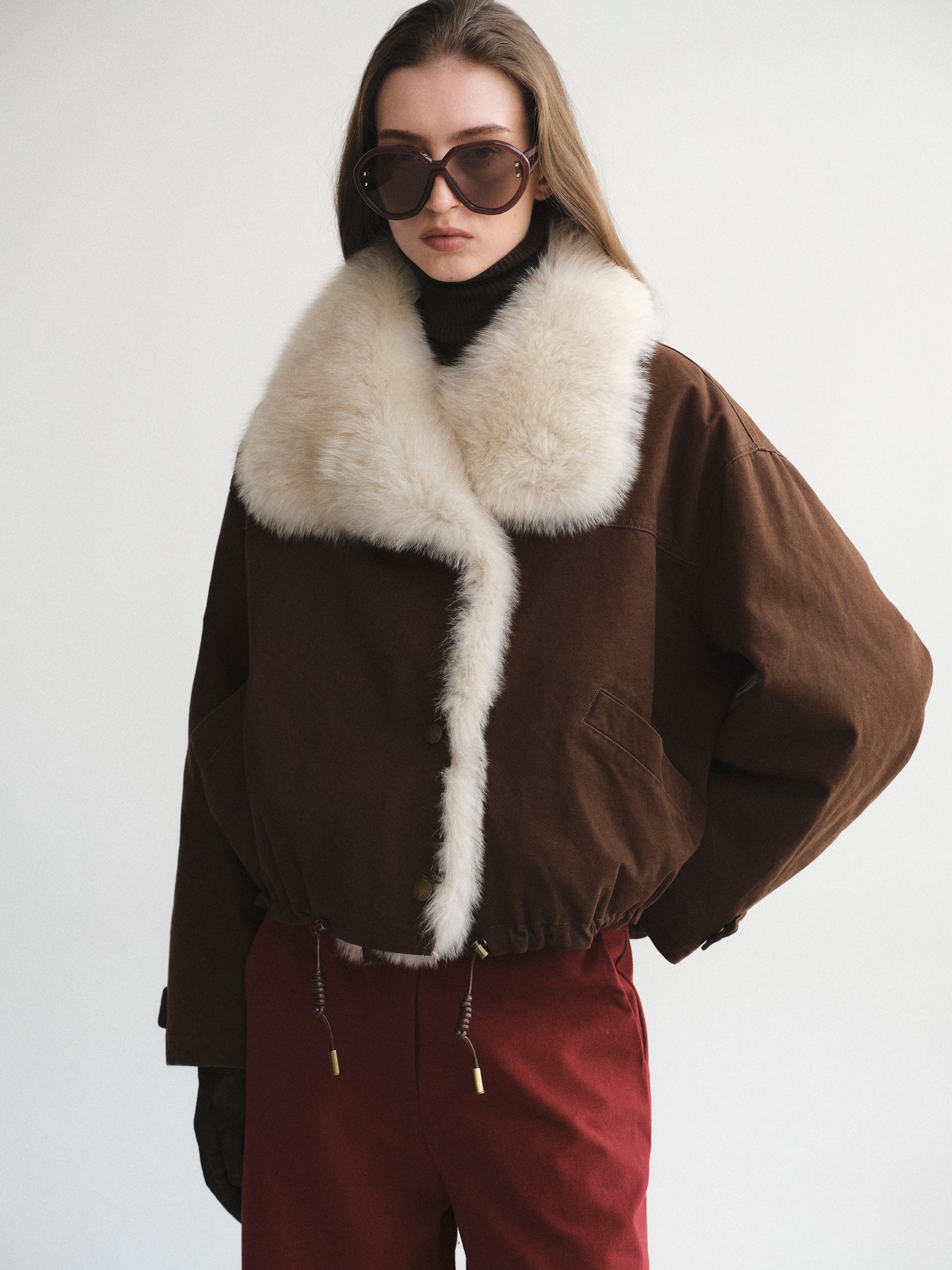 Cotton Canvas Fur Jacket, Brown
