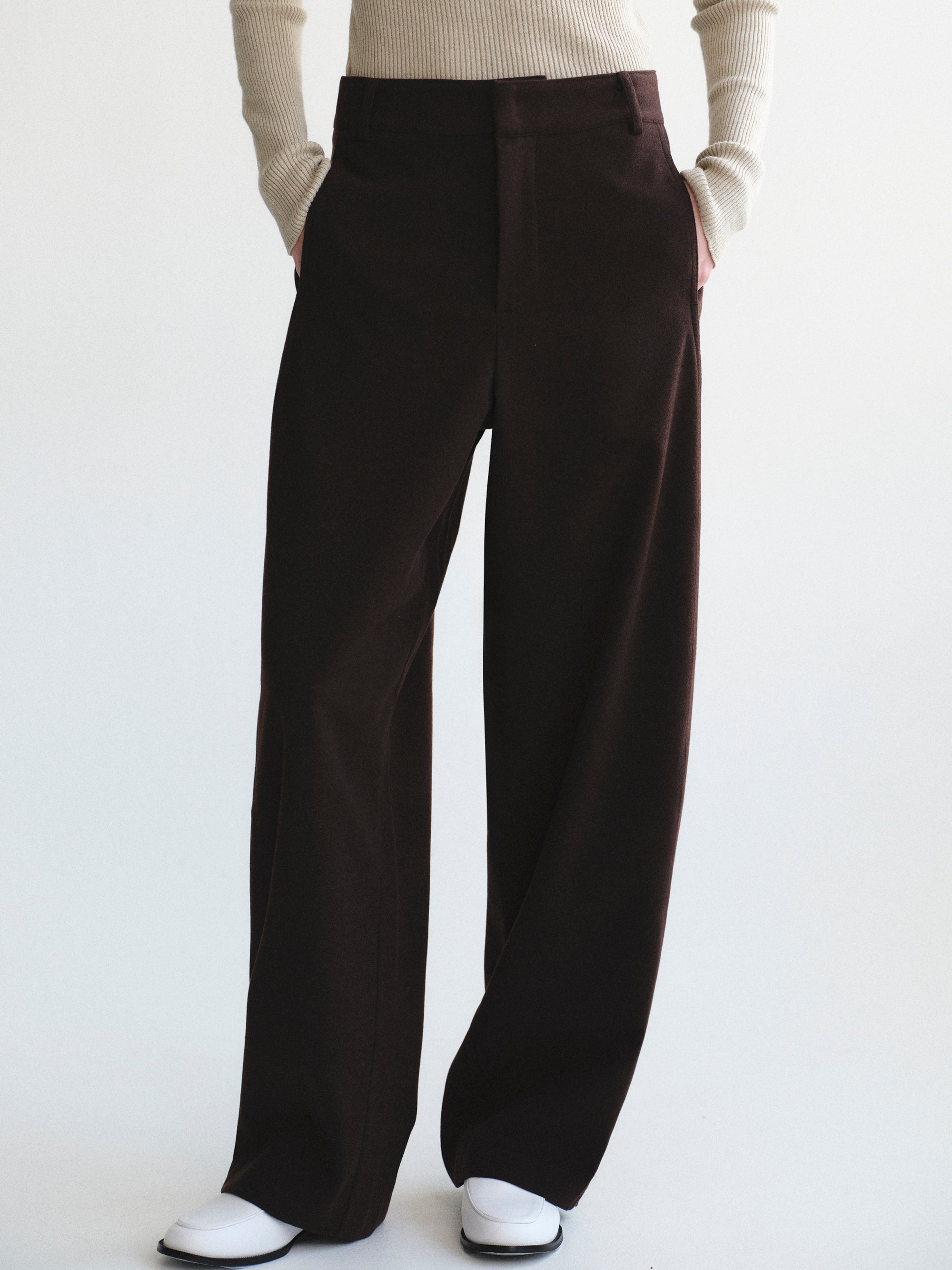 Barrel-Leg Hopsack Trousers, Brown