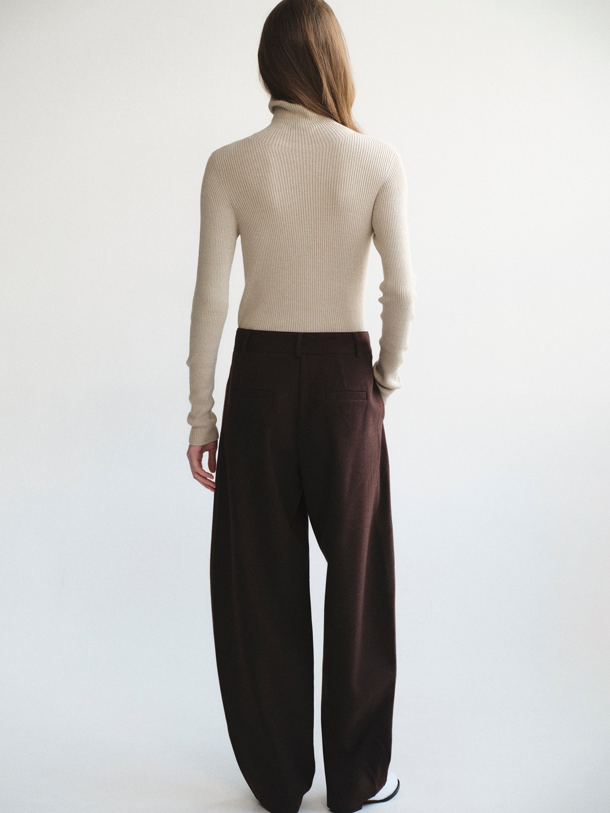 Barrel-Leg Hopsack Trousers, Brown