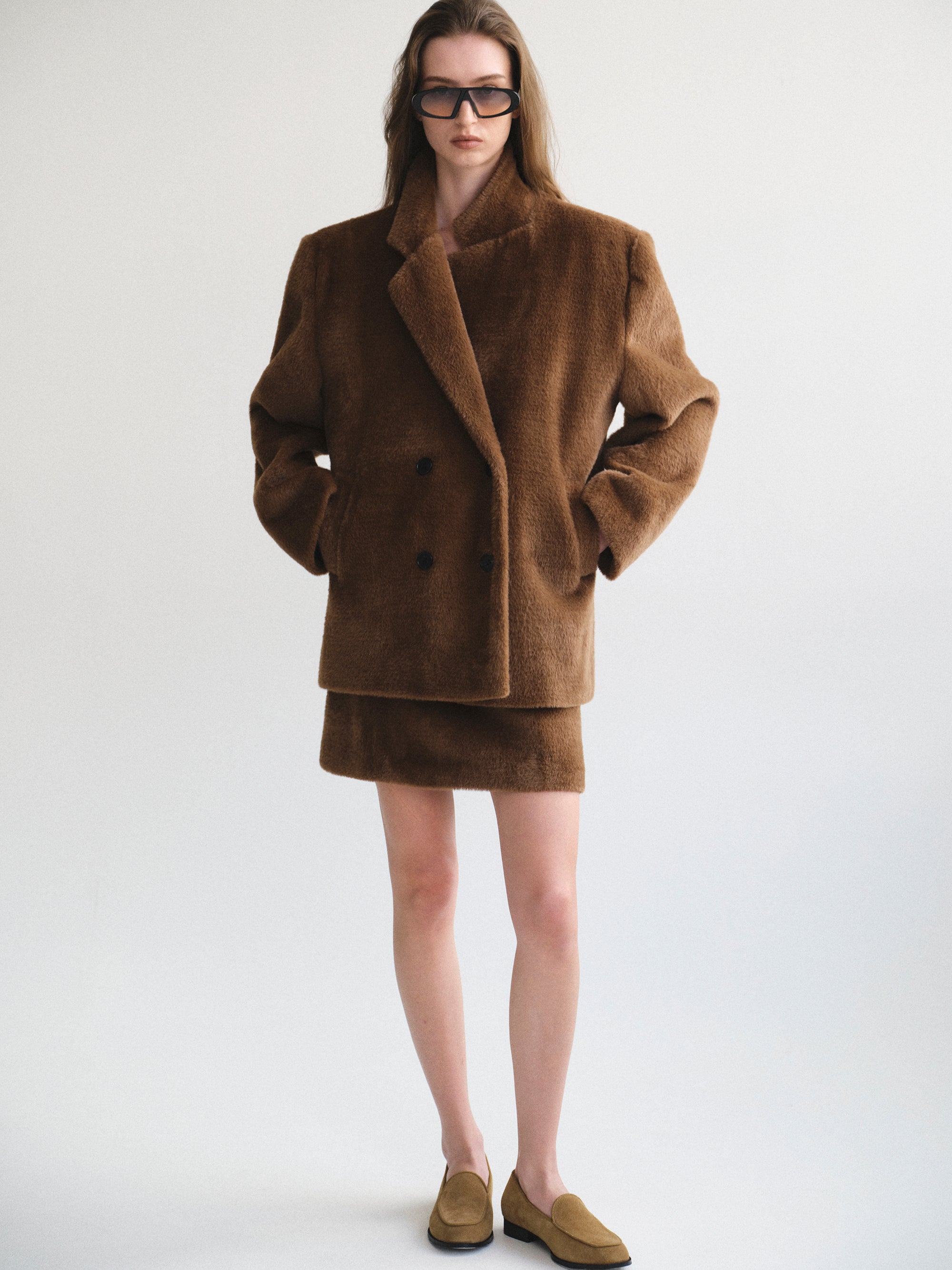 Short Pile Blazer, Brown