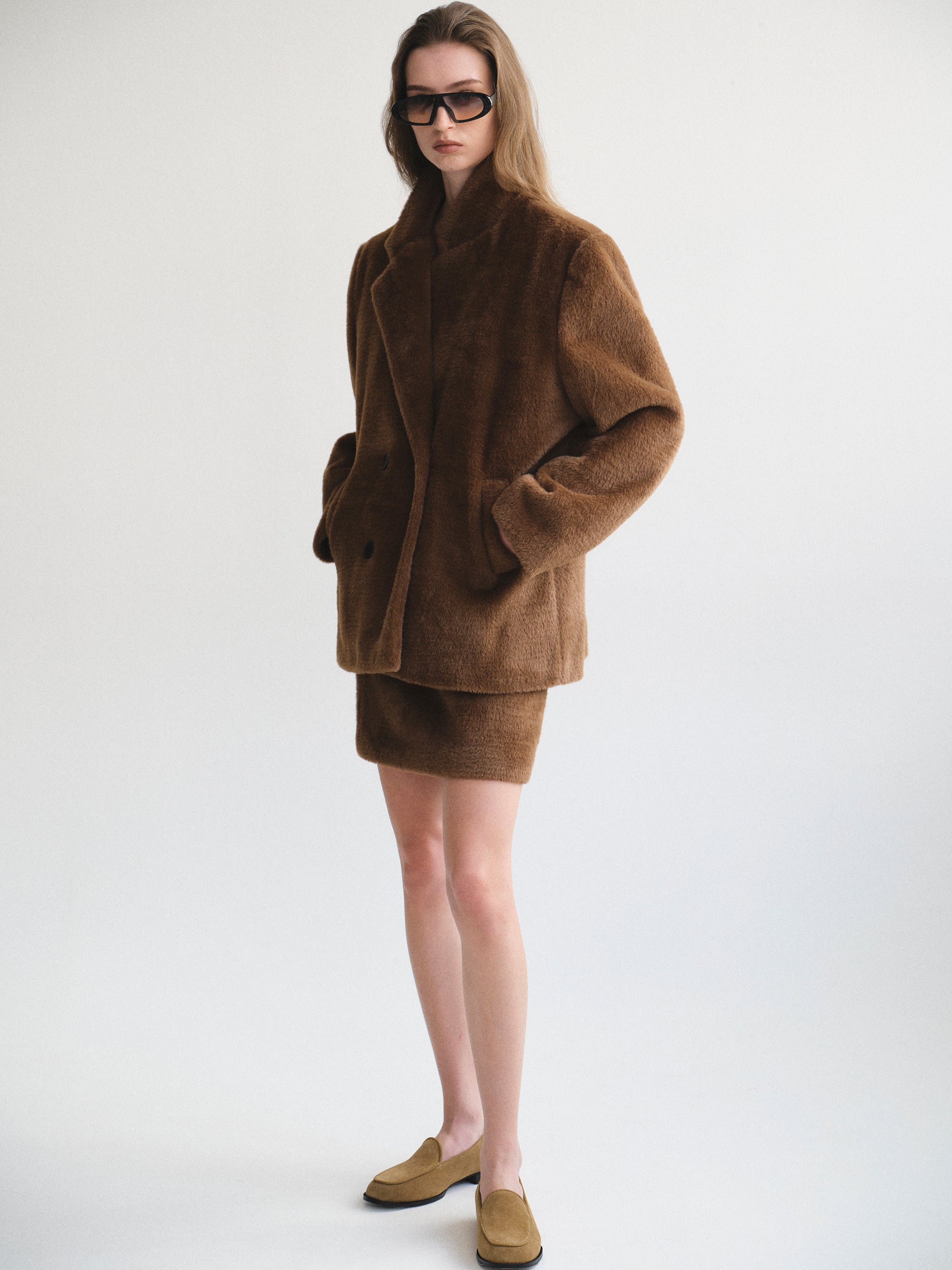 Short Pile Blazer, Brown