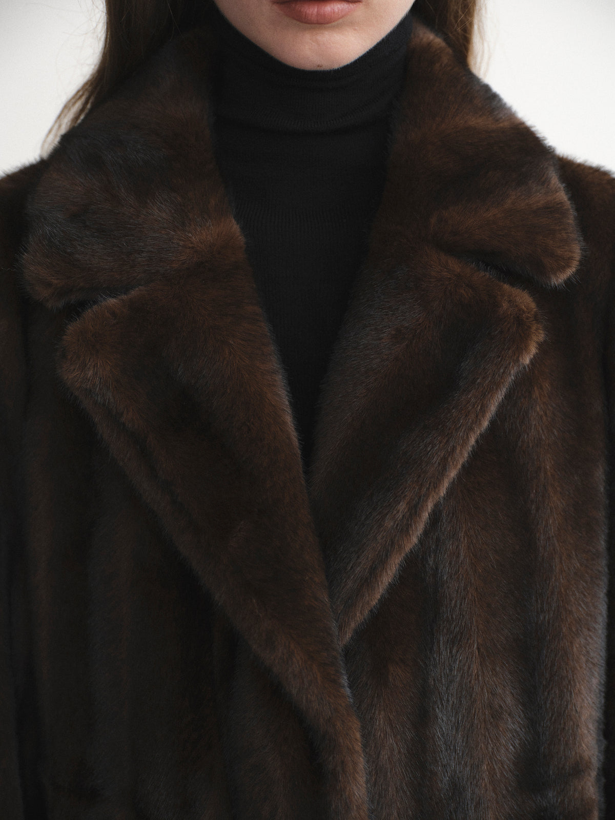Meo Notched Lapel Faux-Fur Coat, Chocolate