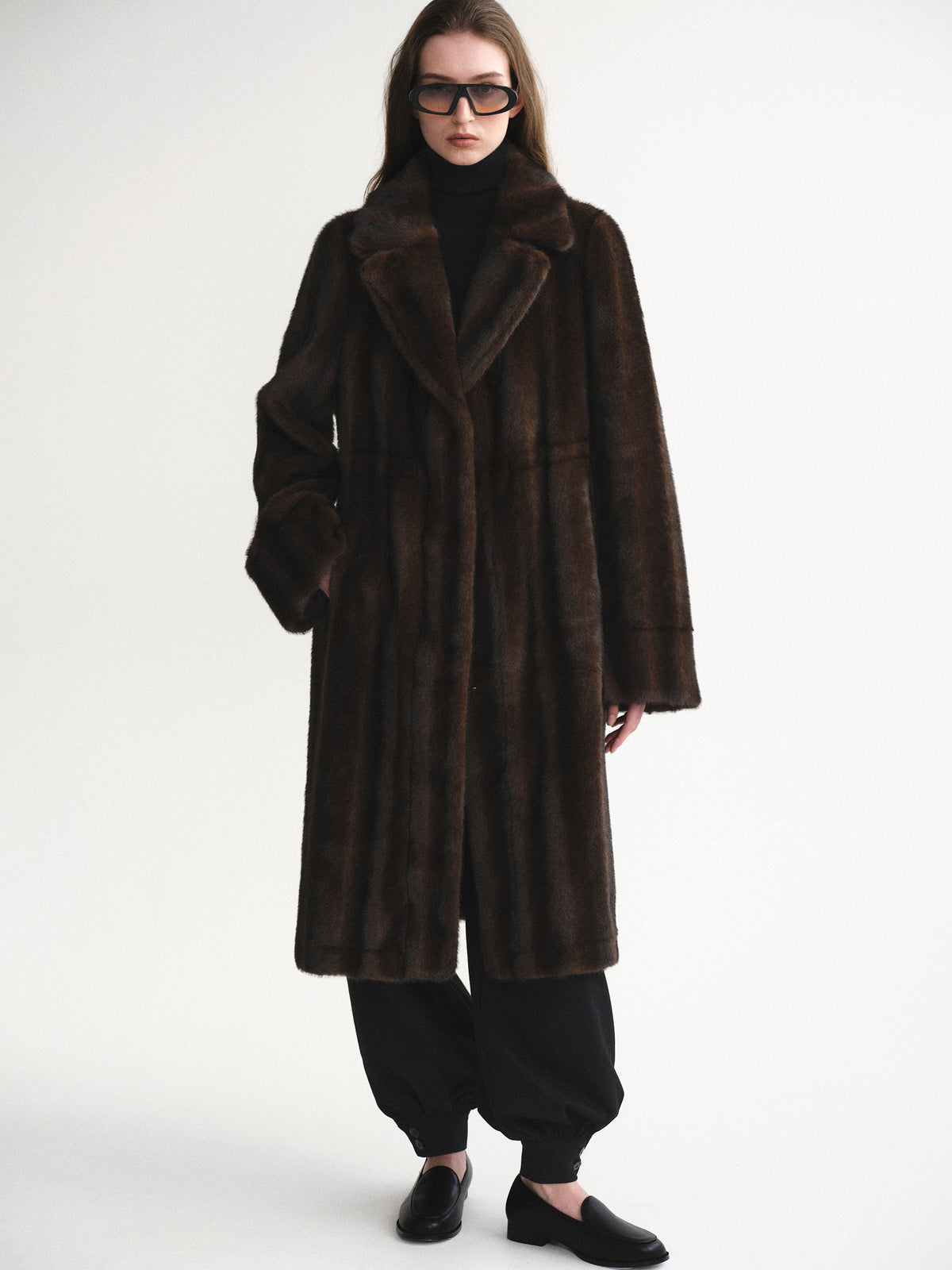 Meo Notched Lapel Faux-Fur Coat, Chocolate