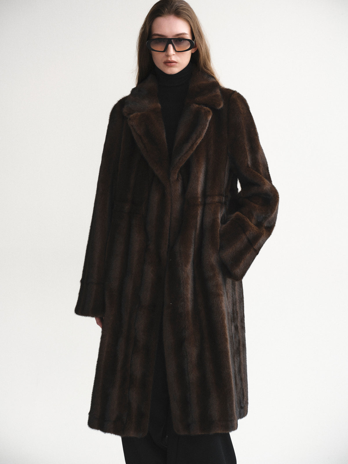 Meo Notched Lapel Faux-Fur Coat, Chocolate