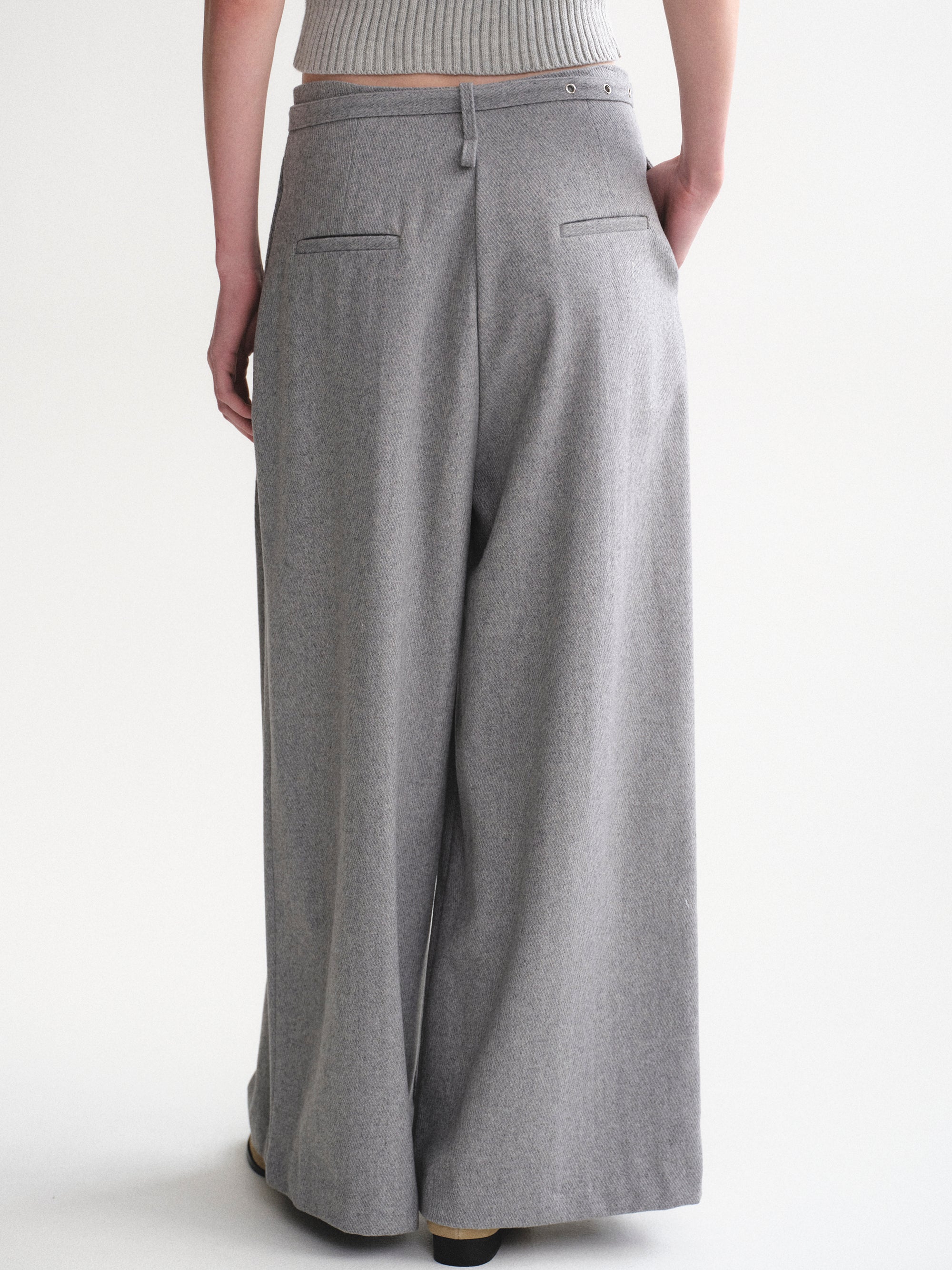 Belted Wool Trousers, Grey