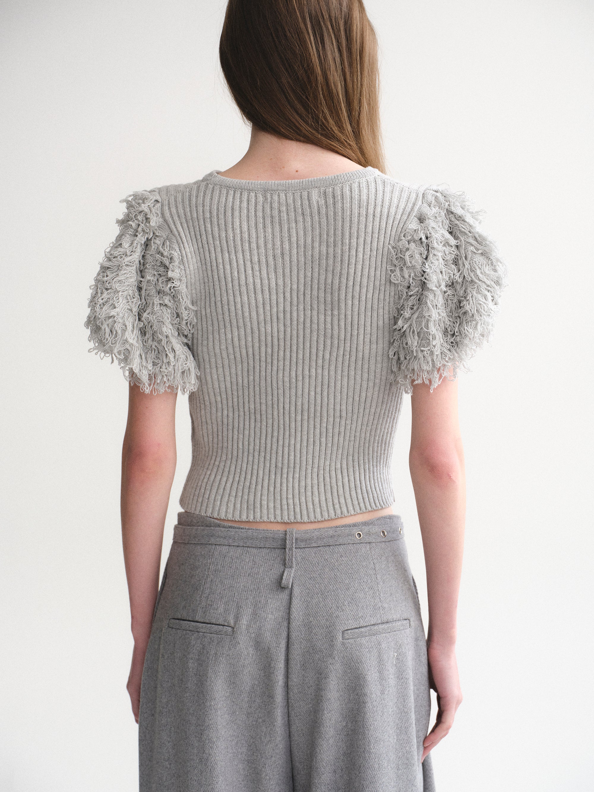 Faux Shearling Knit Top, Grey