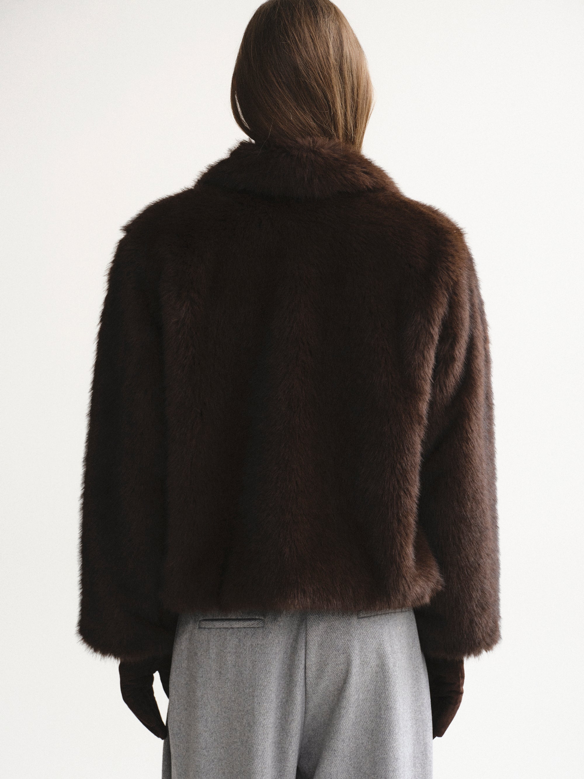 Faux-Fur Collar Jacket,  Brown