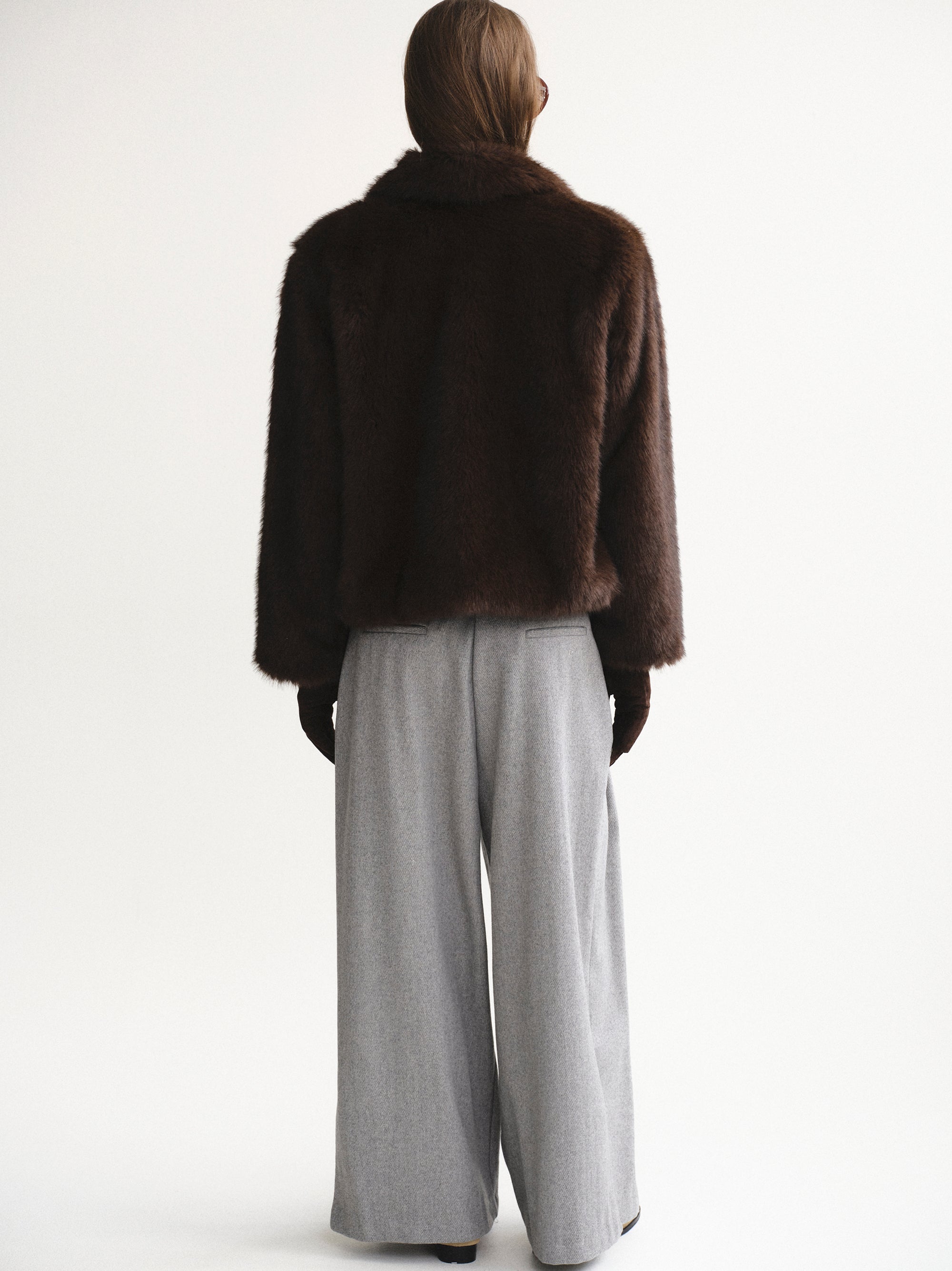 Faux-Fur Collar Jacket,  Brown