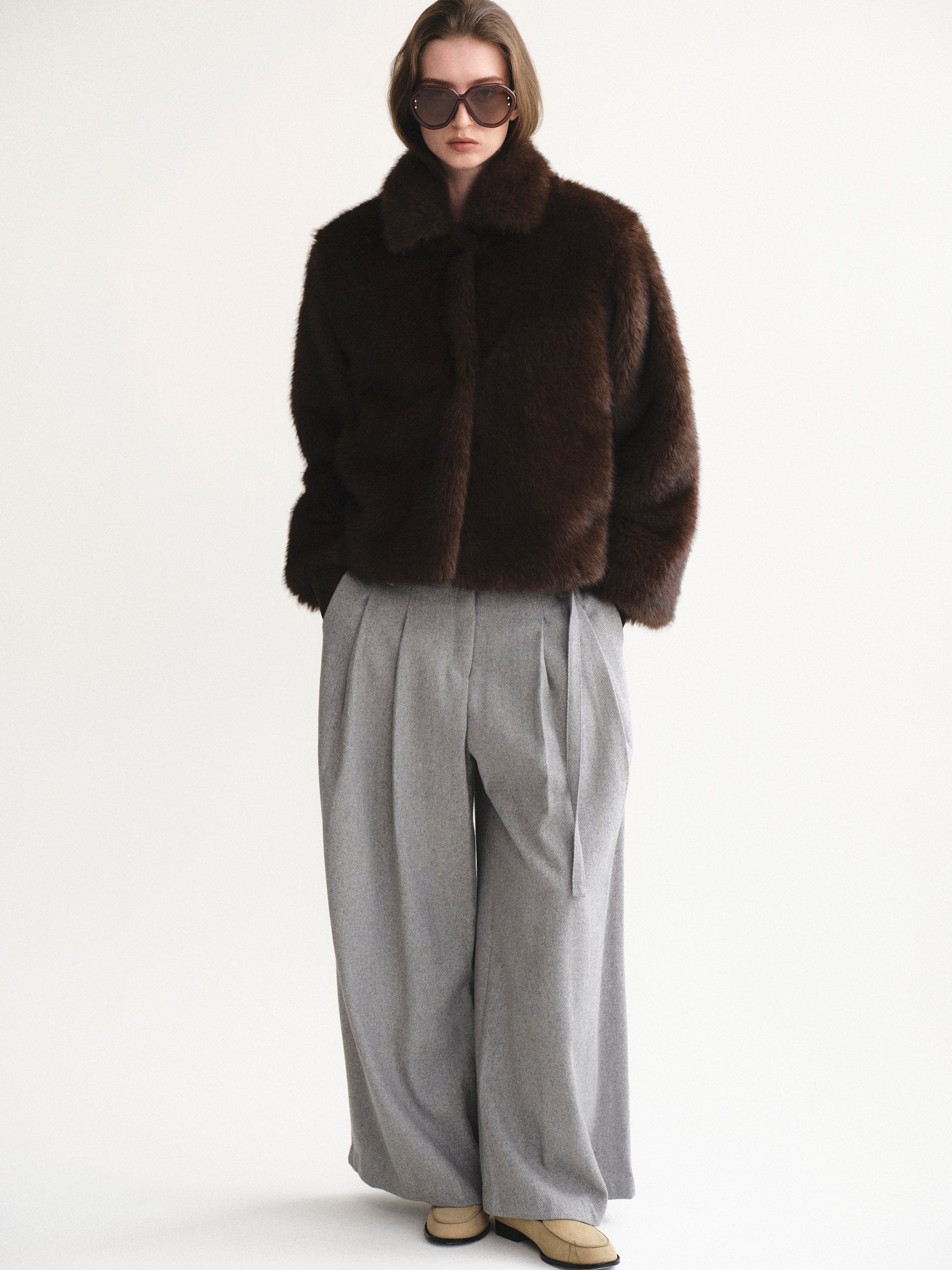 Faux-Fur Collar Jacket,  Brown