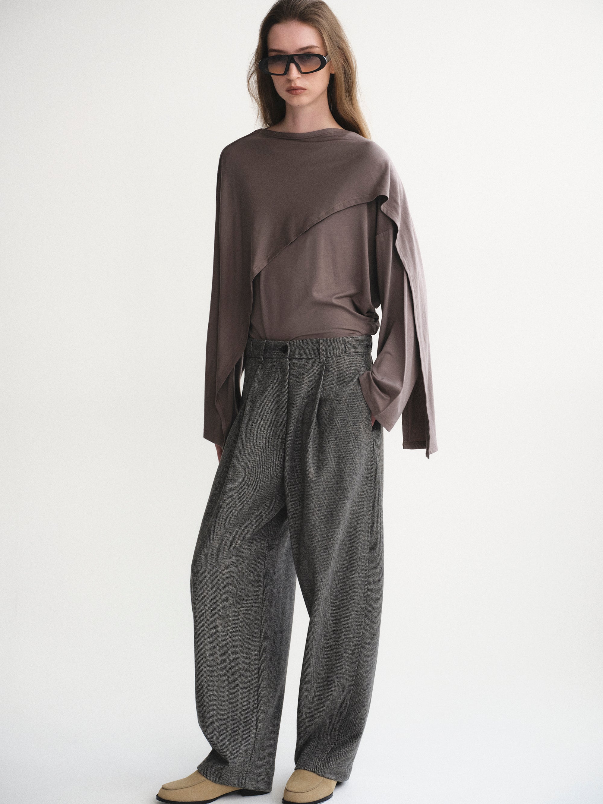 Herringbone Tuck Trousers, Charcoal