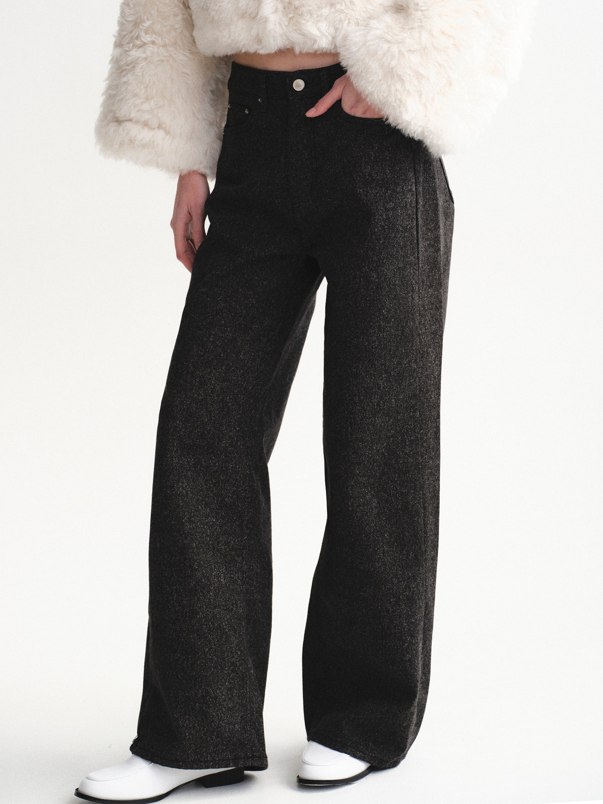 Heathered Loose Jeans, Black