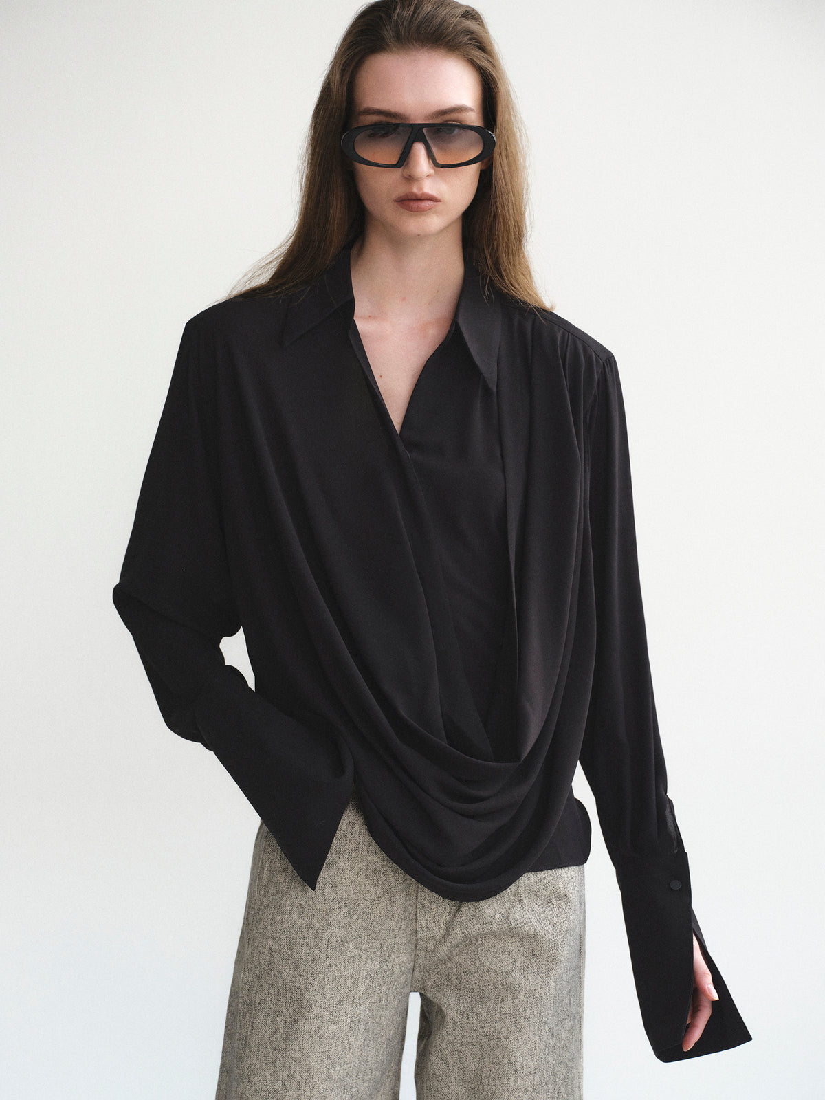 Karlsen Draped Shirt, Black