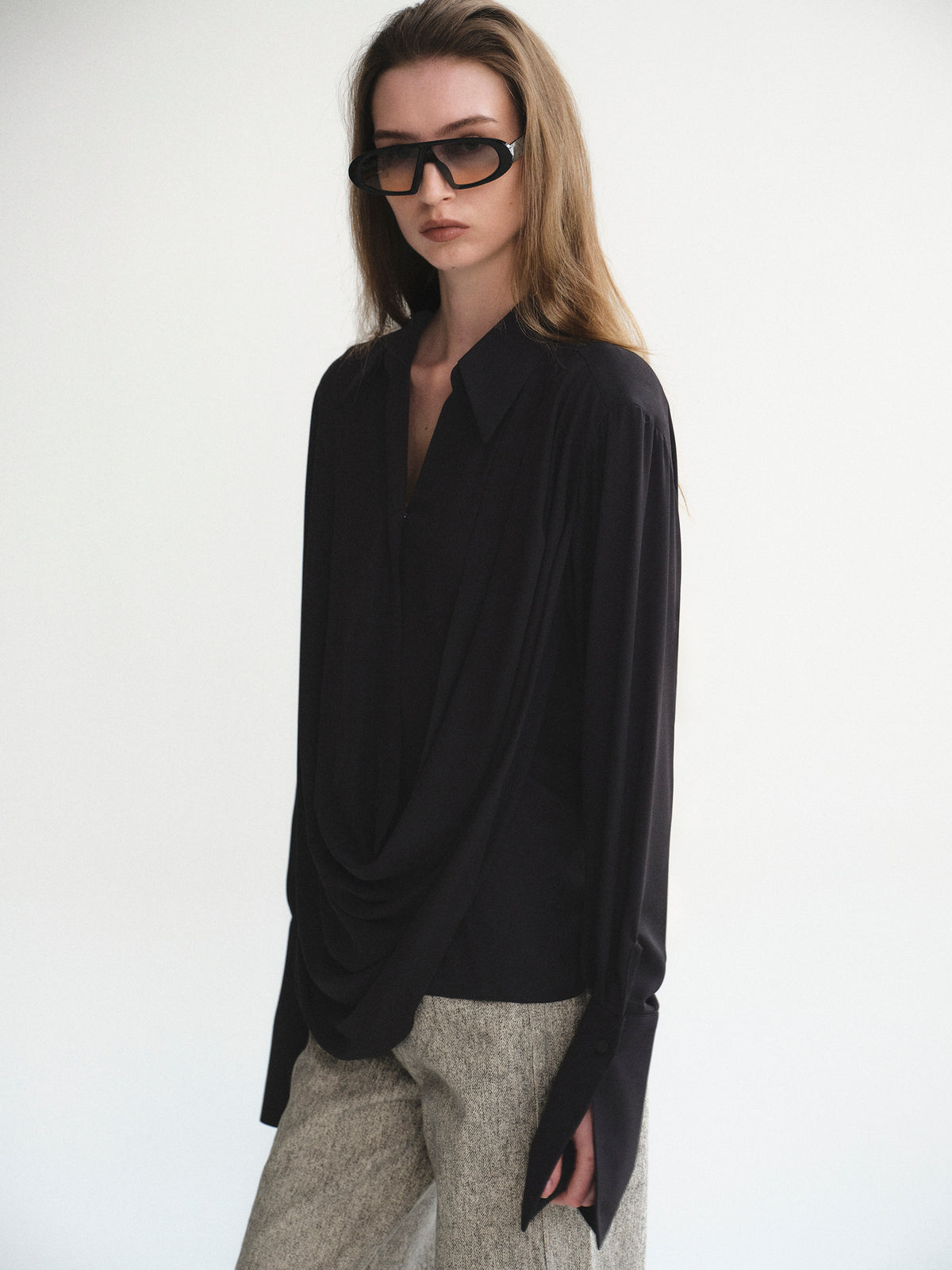 Karlsen Draped Shirt, Black