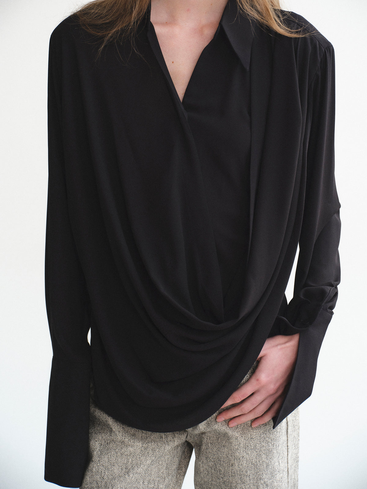 Karlsen Draped Shirt, Black