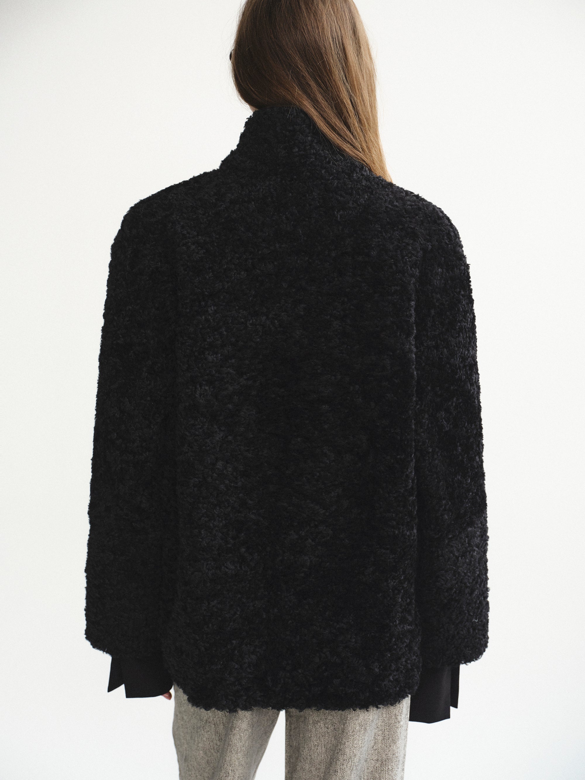 Shawl-Collar Shearling Jacket, Black