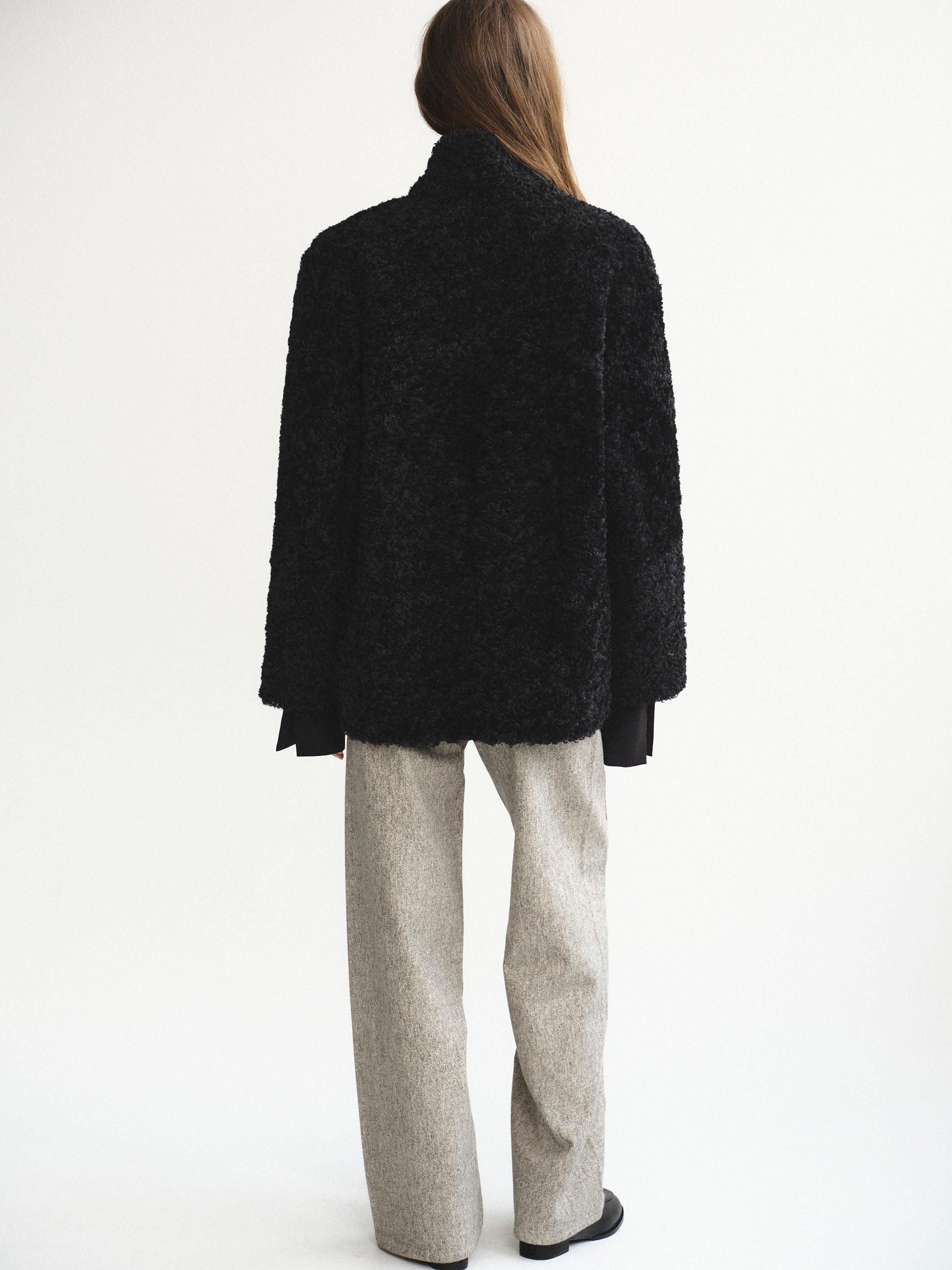 Shawl-Collar Shearling Jacket, Black