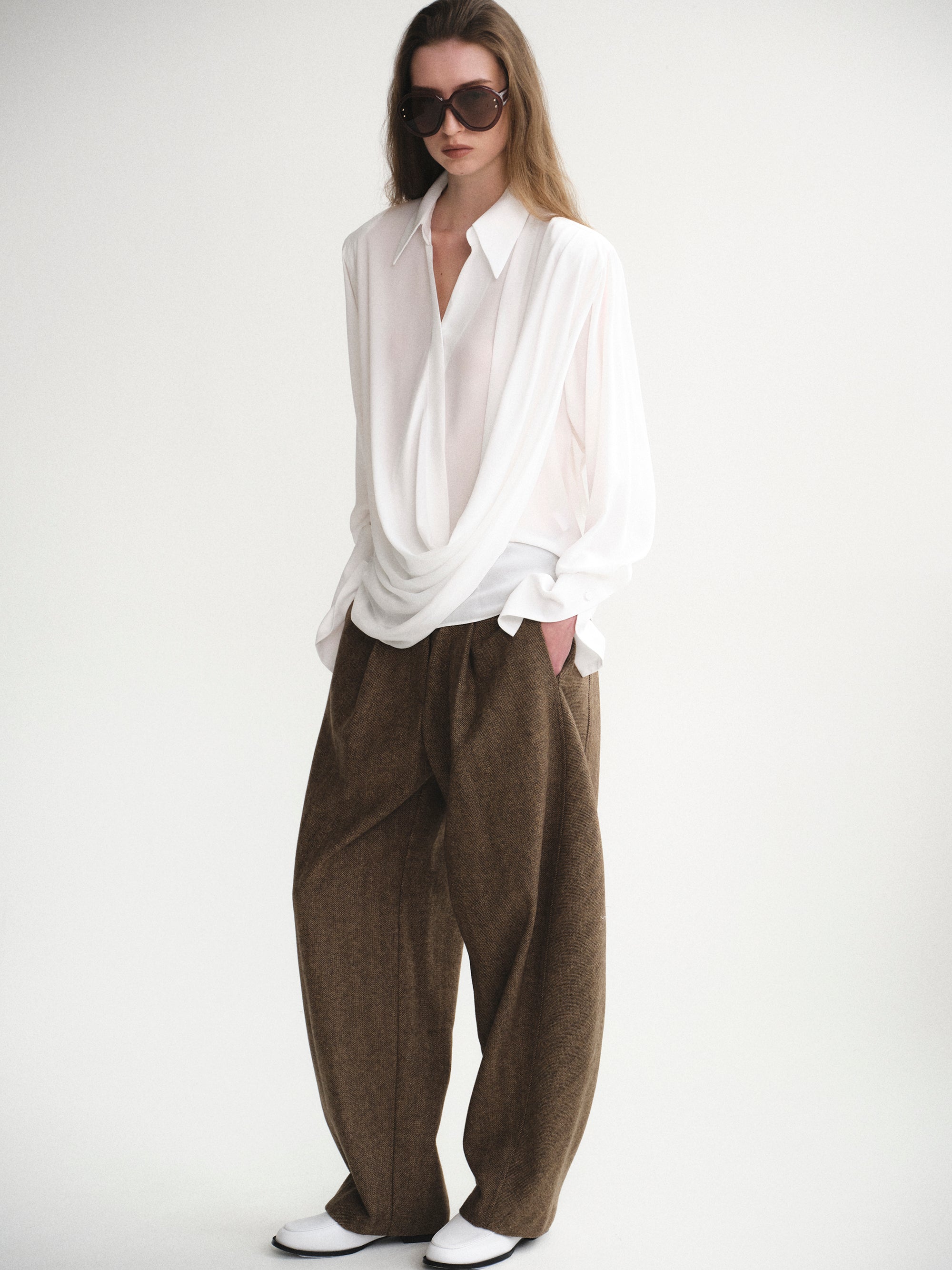 Herringbone Tuck Trousers, Brown