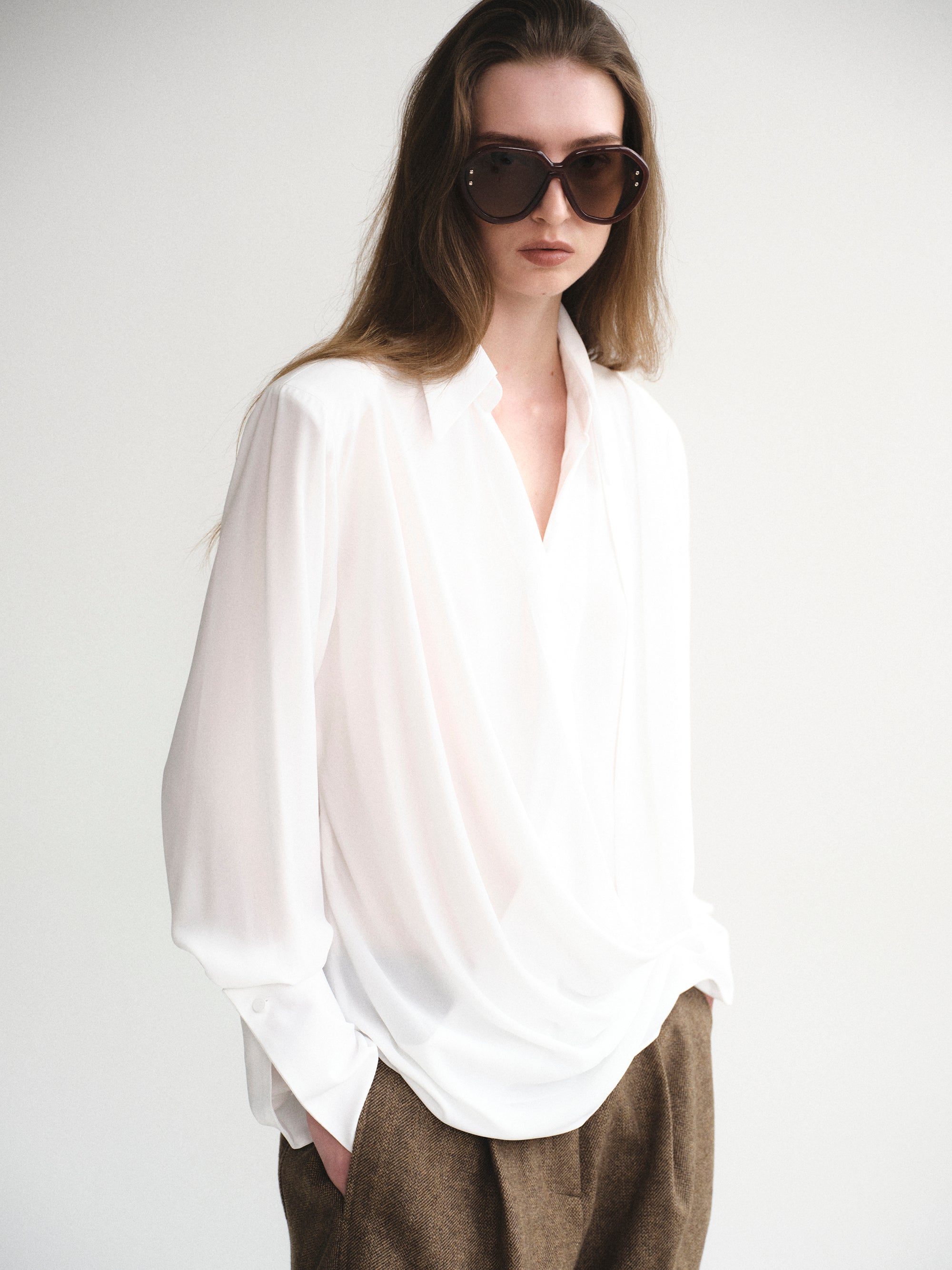 Draped Shirt, White