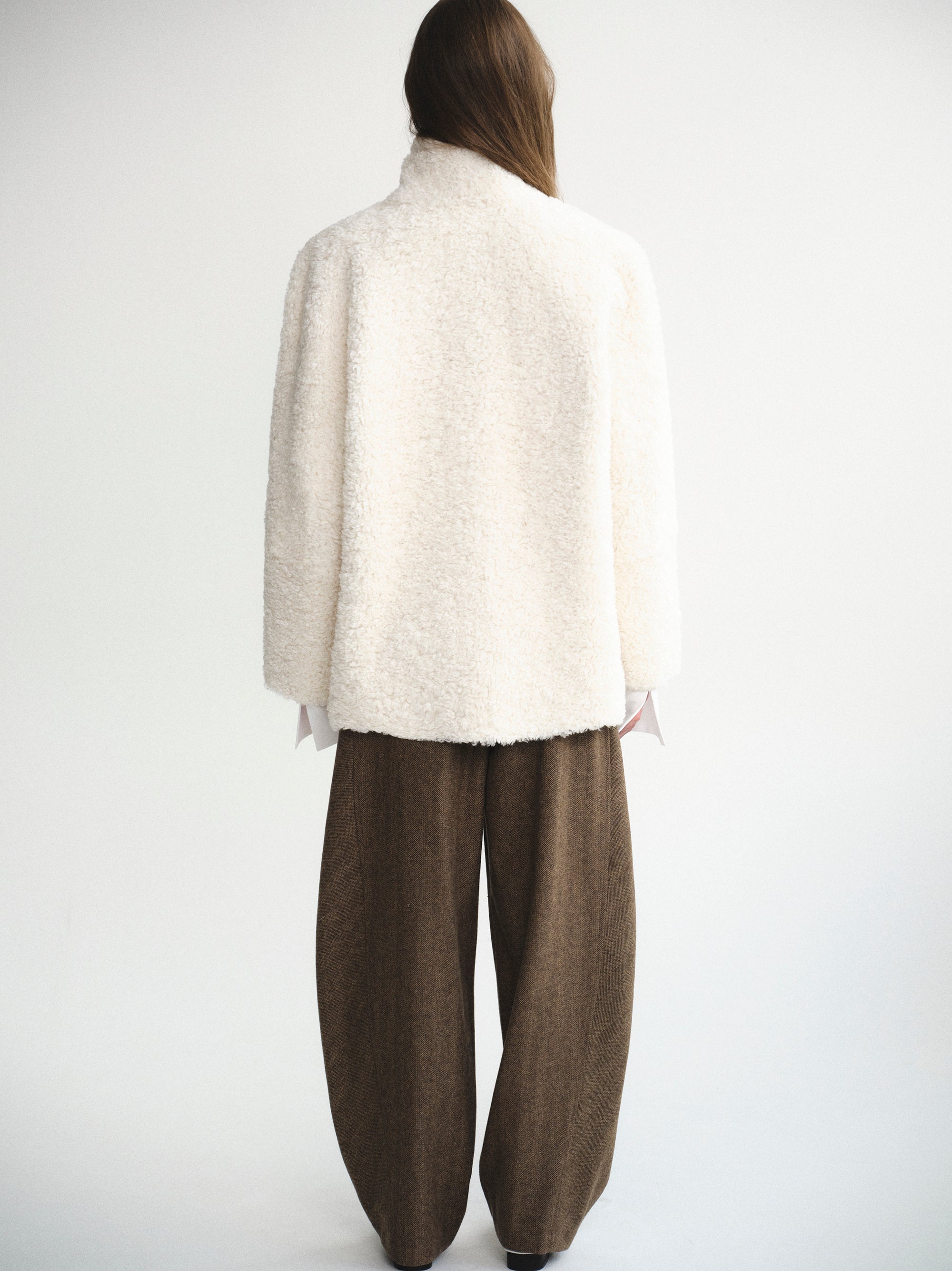 Shawl-Collar Shearling Jacket, Ivory