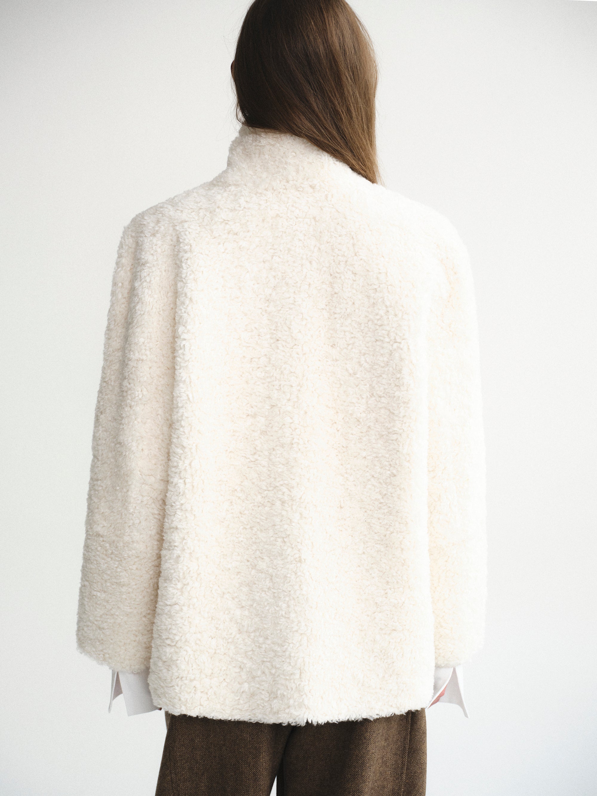 Shawl-Collar Shearling Jacket, Ivory