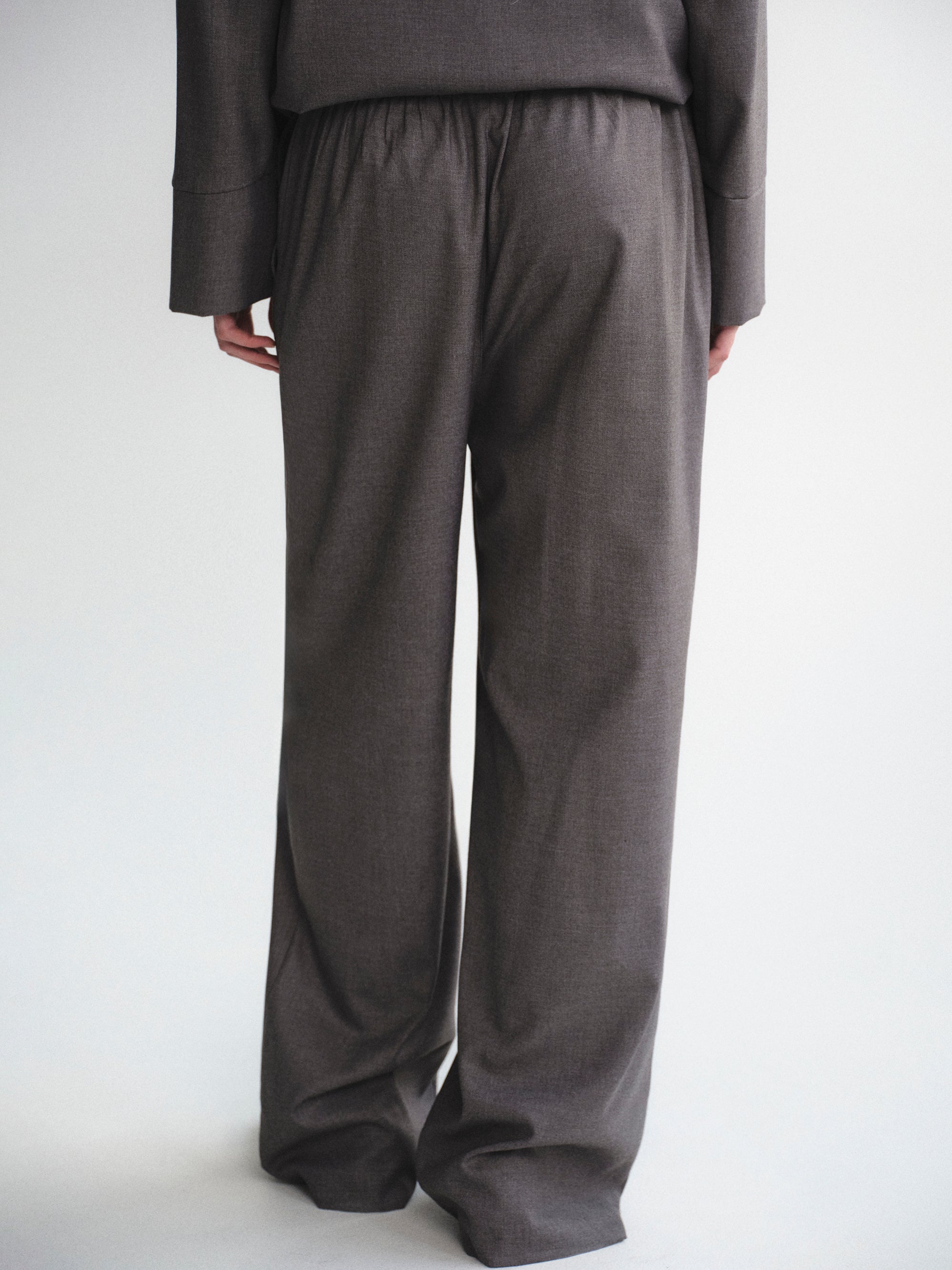 Drawstring Flannel Trousers, Grey
