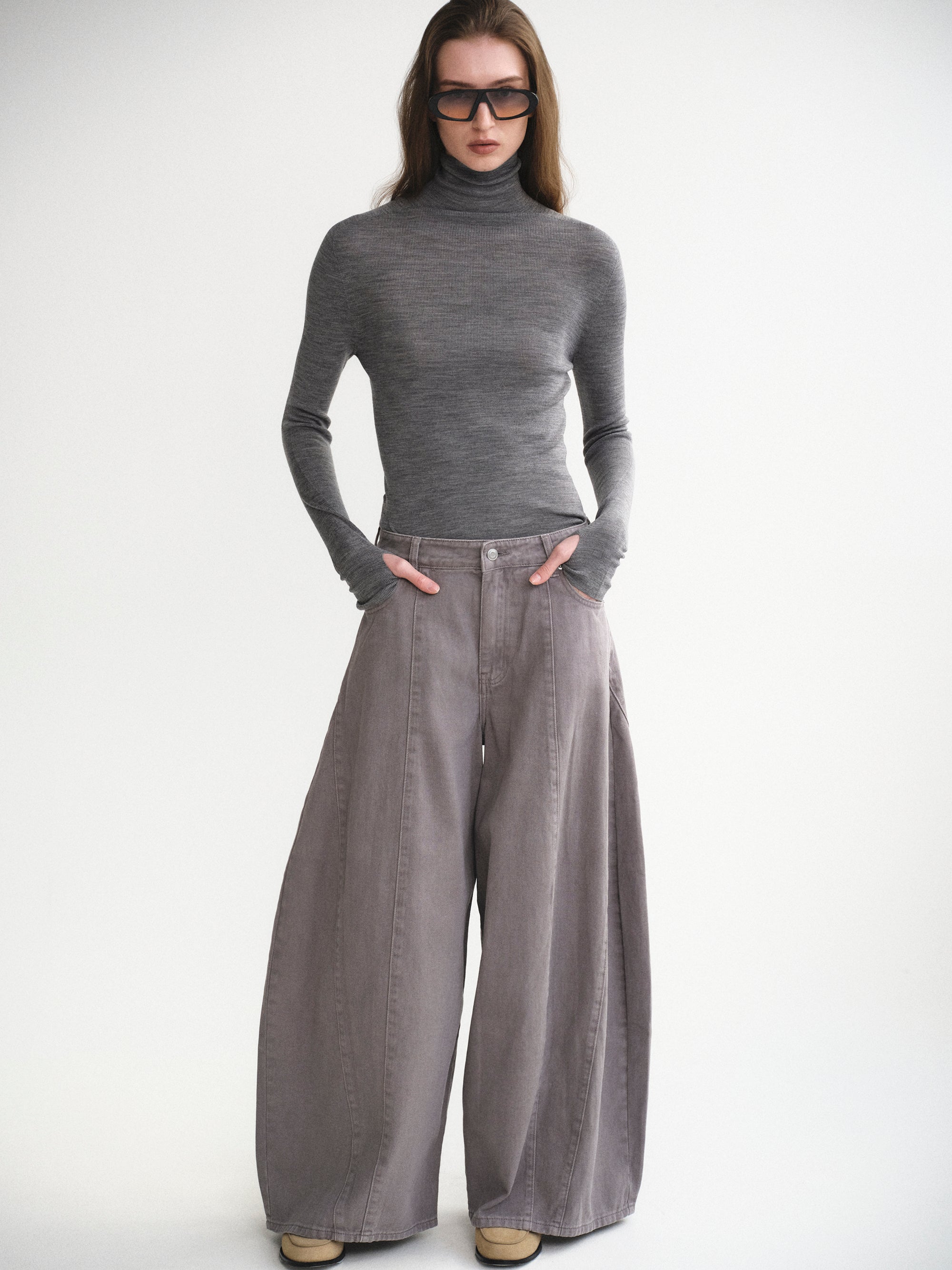 Wide Paneled Jeans, Grey