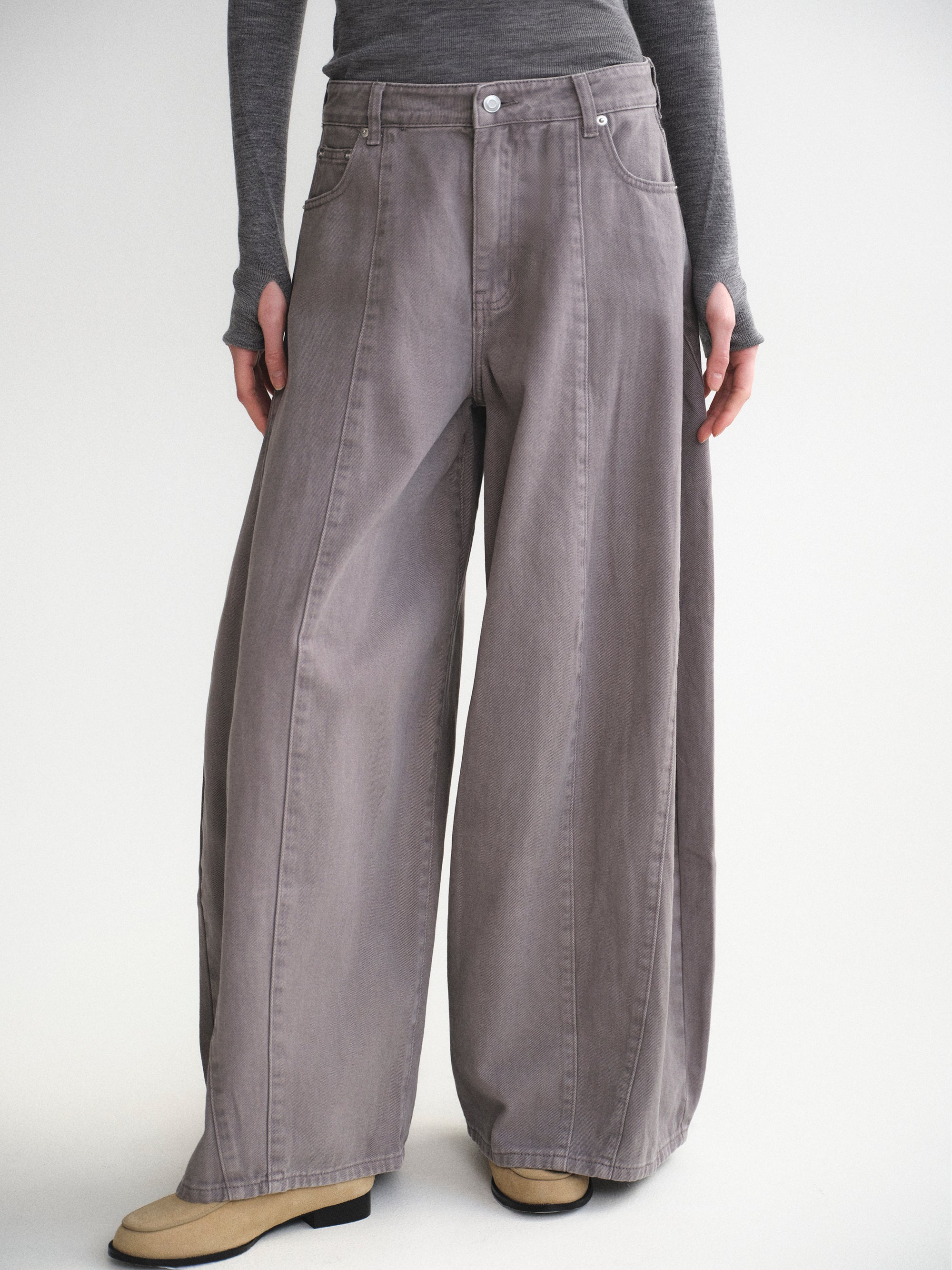 Wide Paneled Jeans, Grey