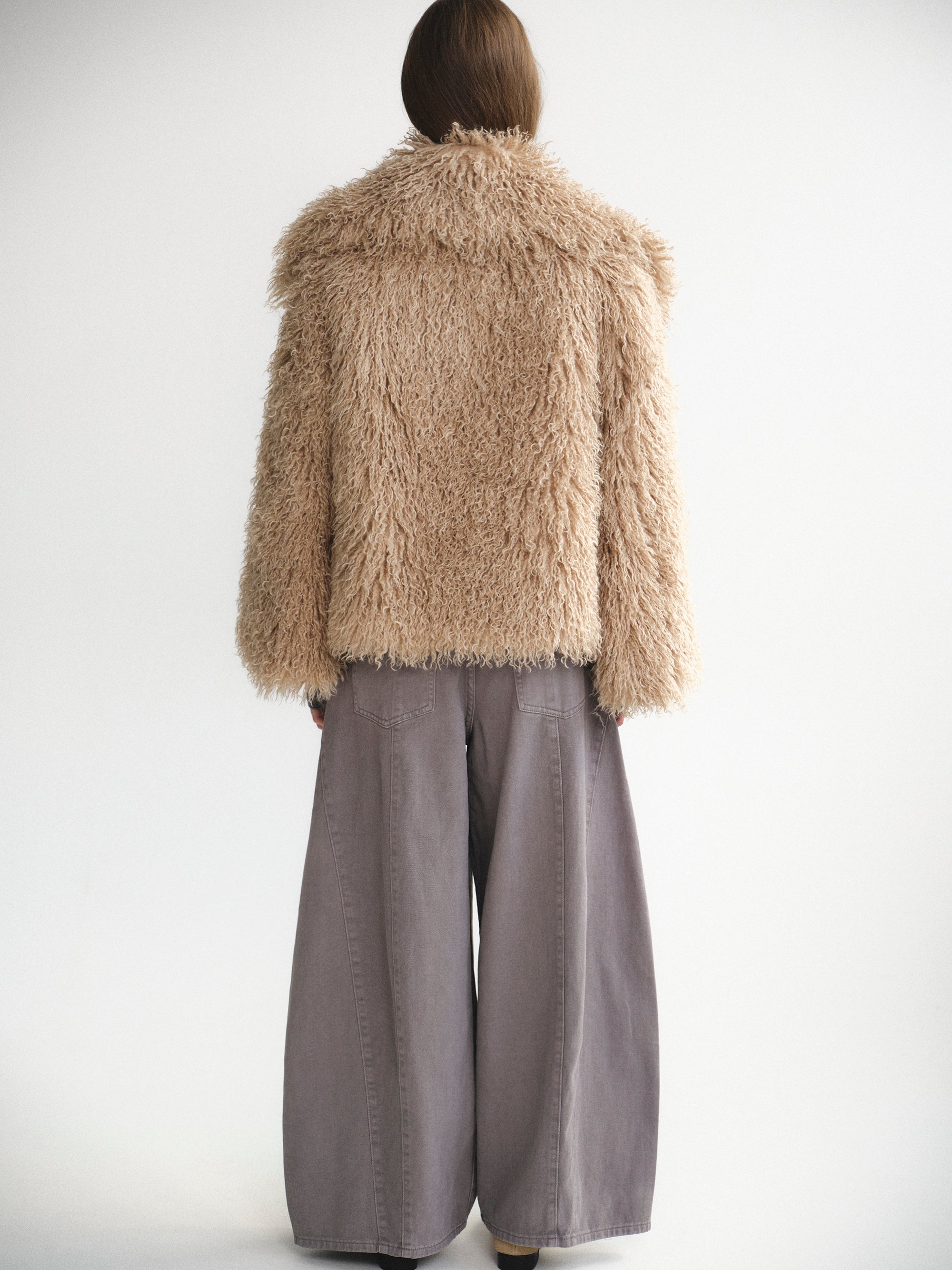 Long Hair Faux-Fur Jacket, Brown