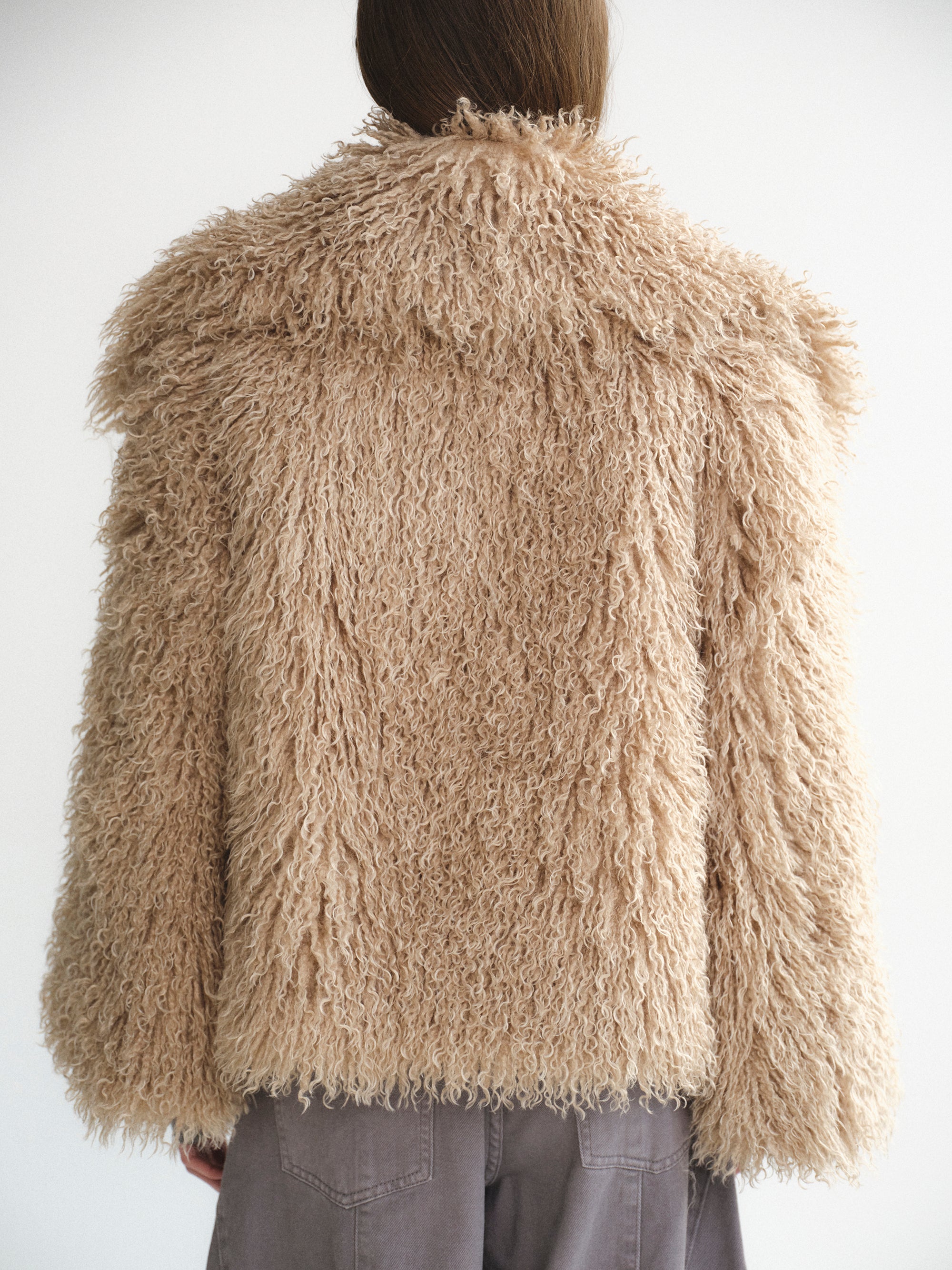 Long Hair Faux-Fur Jacket, Brown