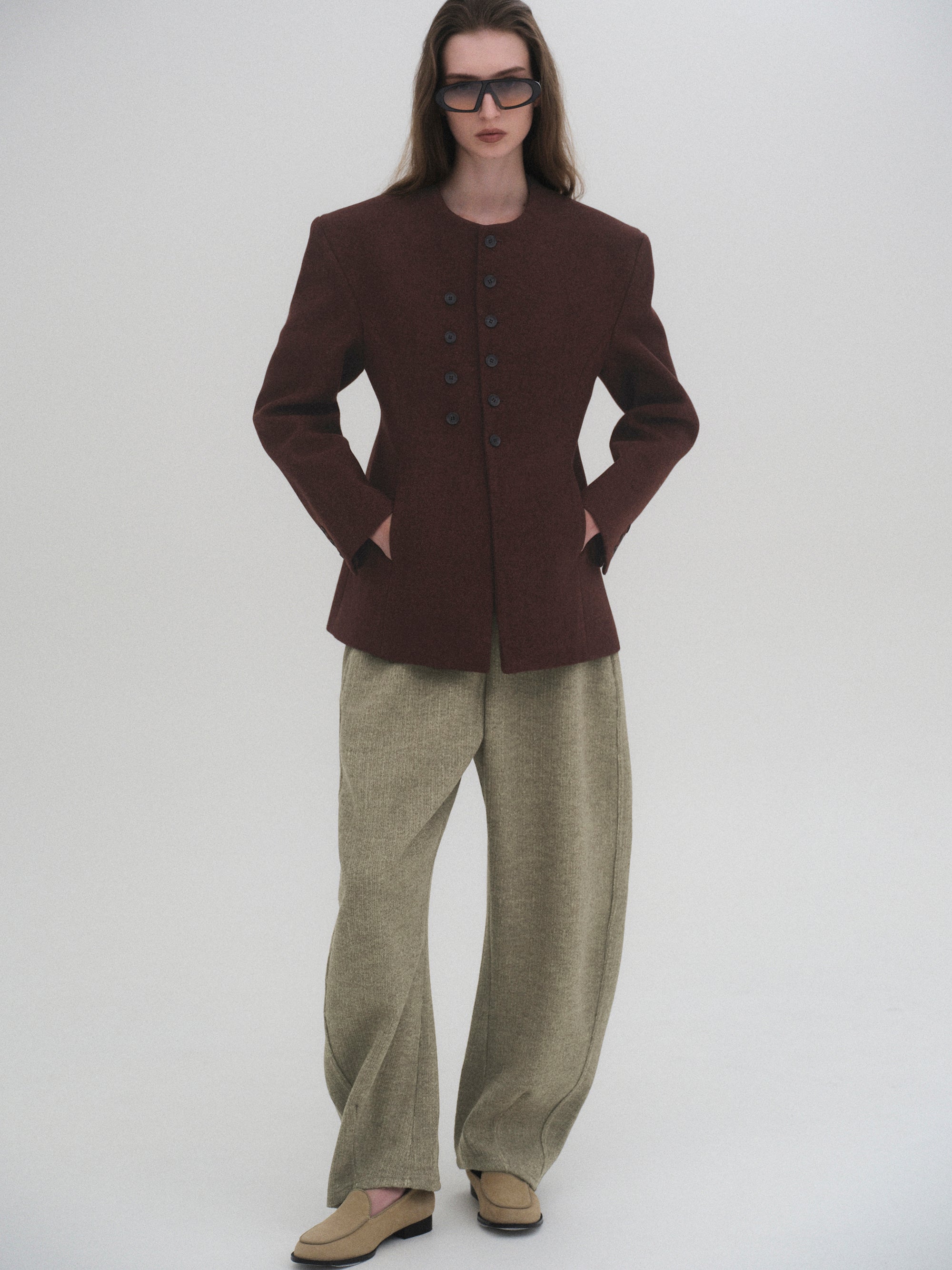 Double Breasted Hourglass Jacket, Brown