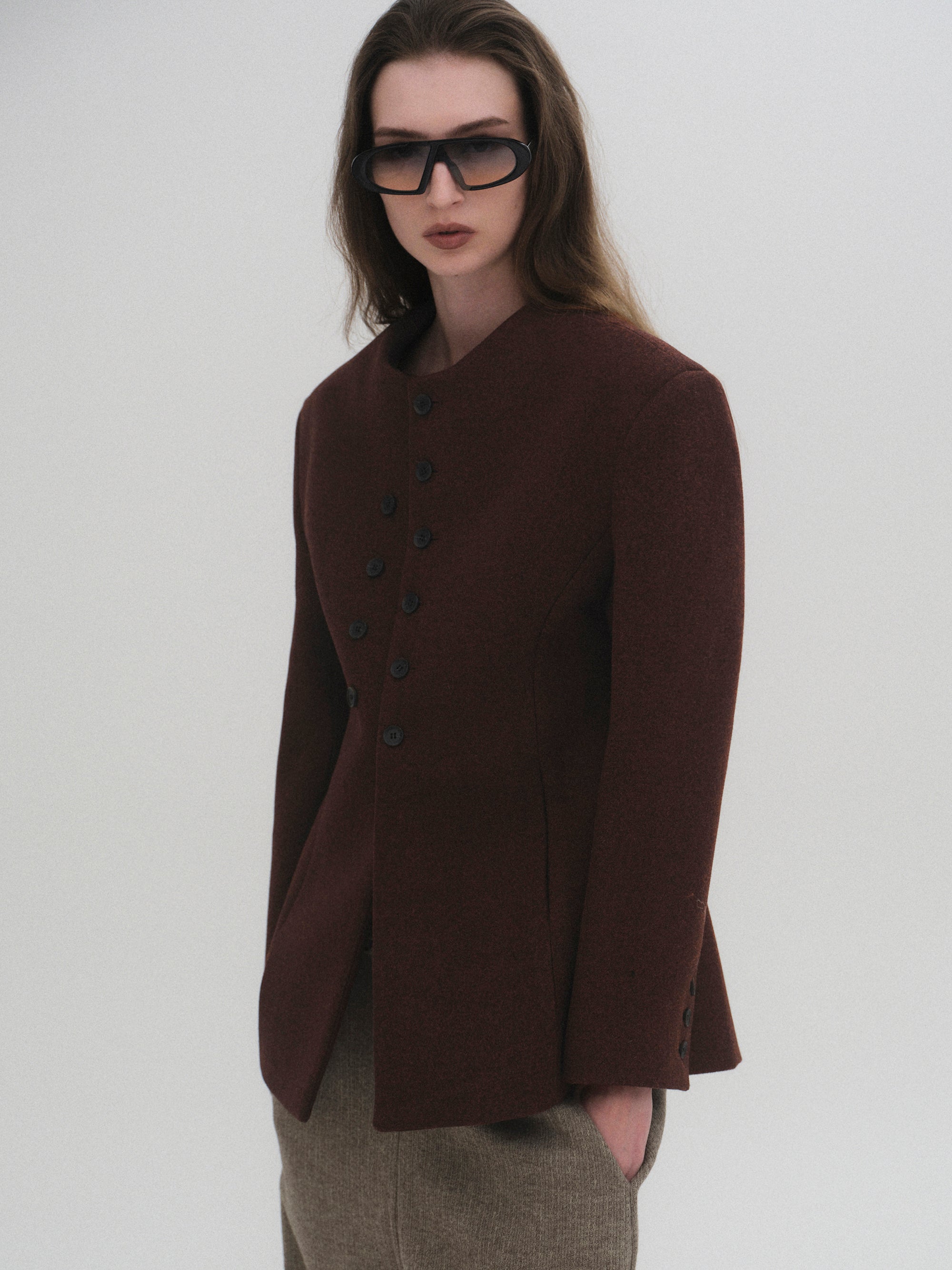 Double Breasted Hourglass Jacket, Brown