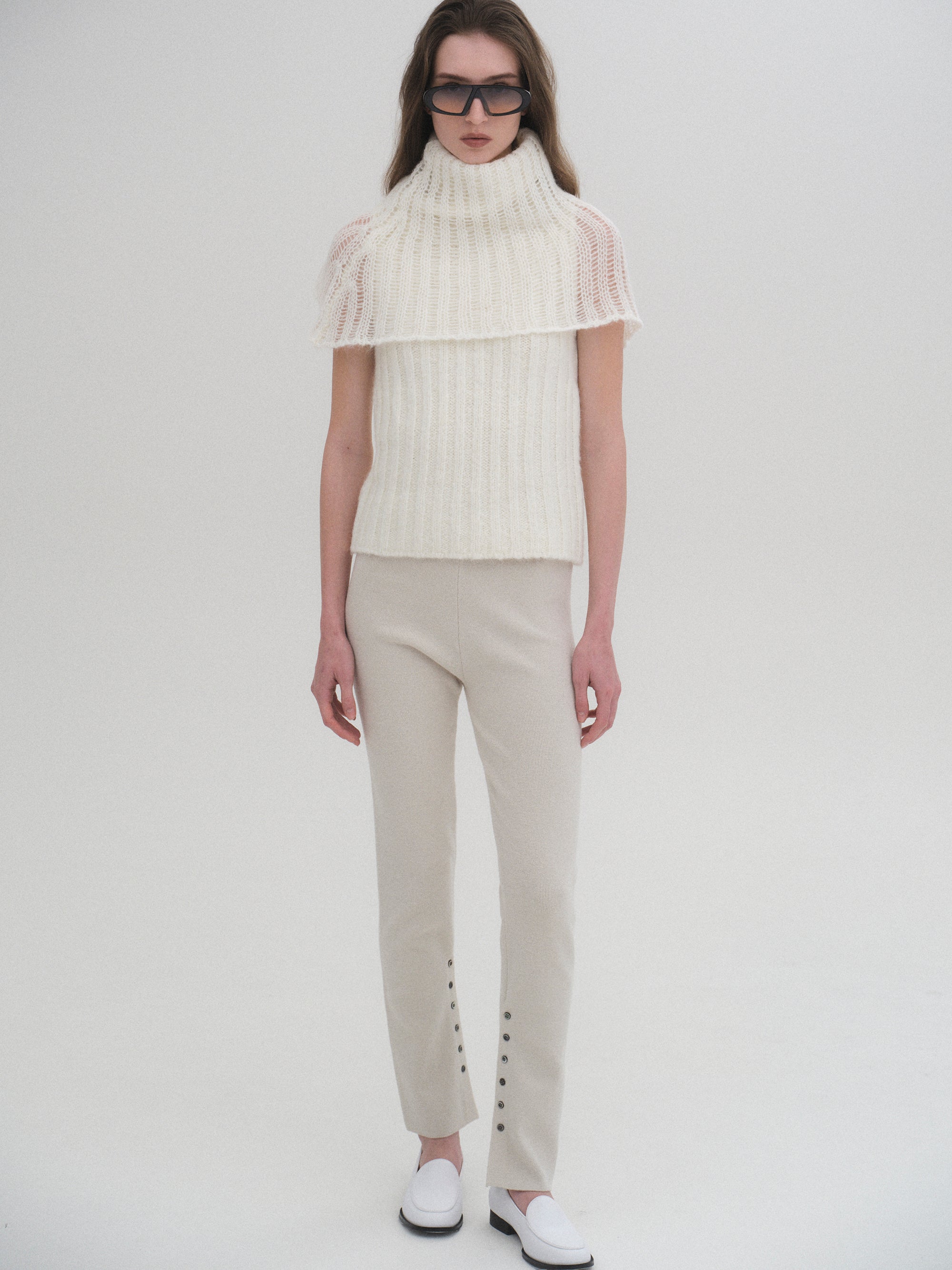 Neck Warmer Knit Top, Ivory