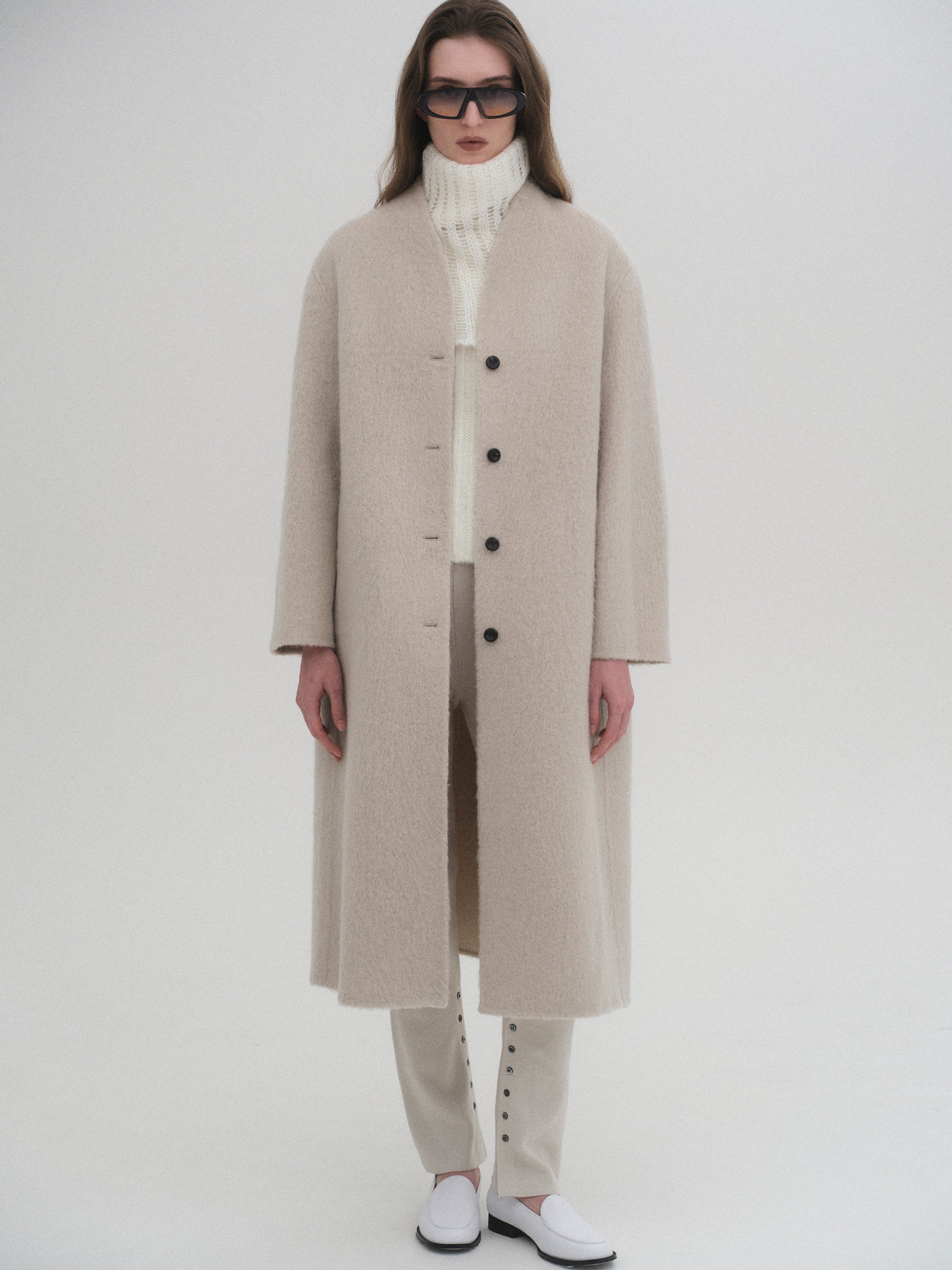 Wool-Alpaca Single Coat, Light Beige