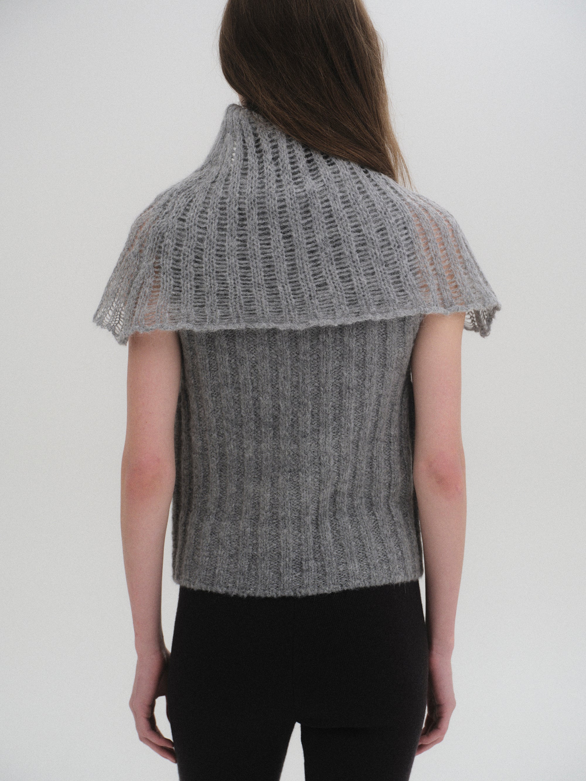 Neck Warmer Knit Top, Grey