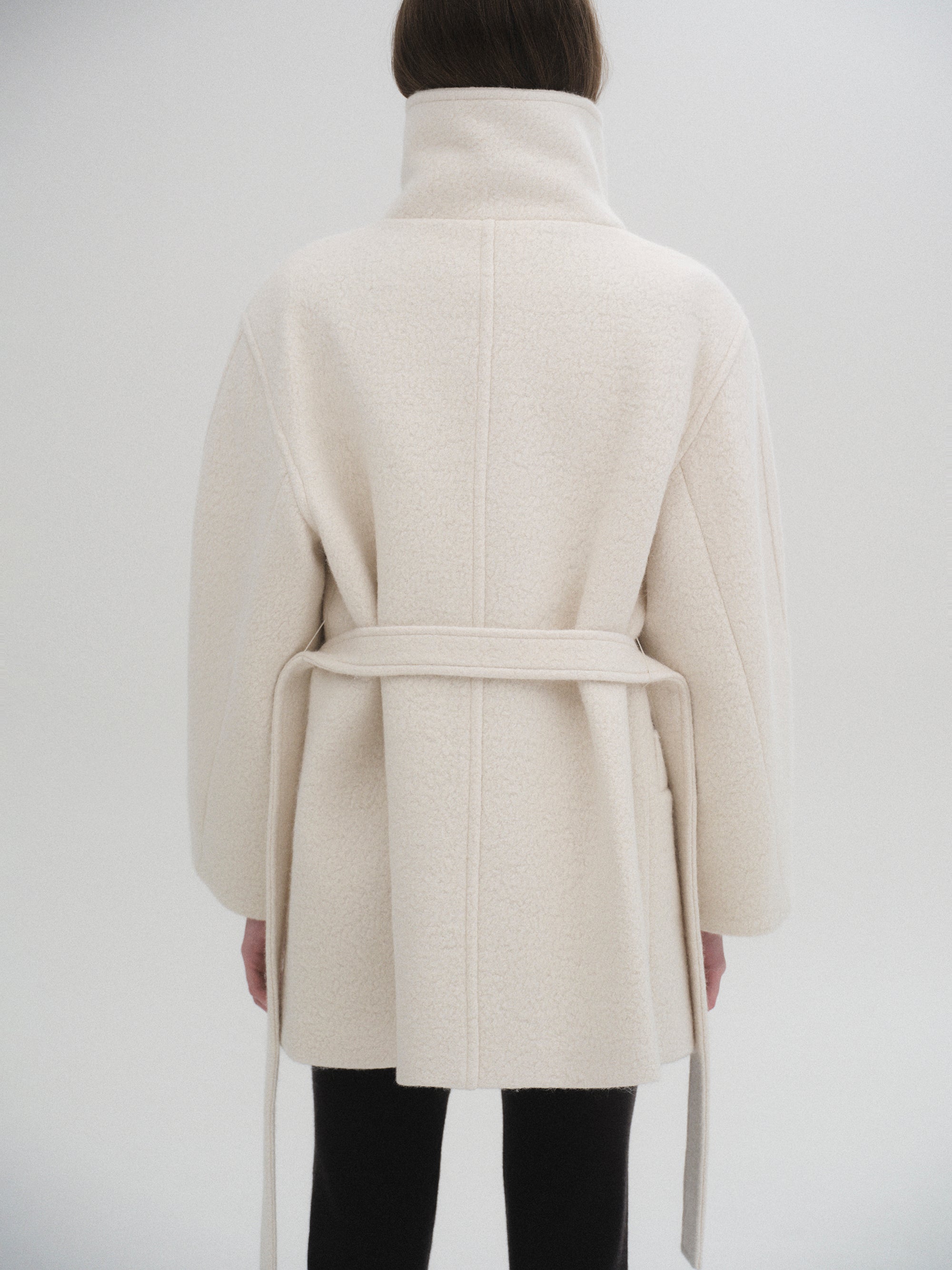 High Neck Short Peacoat, Ivory