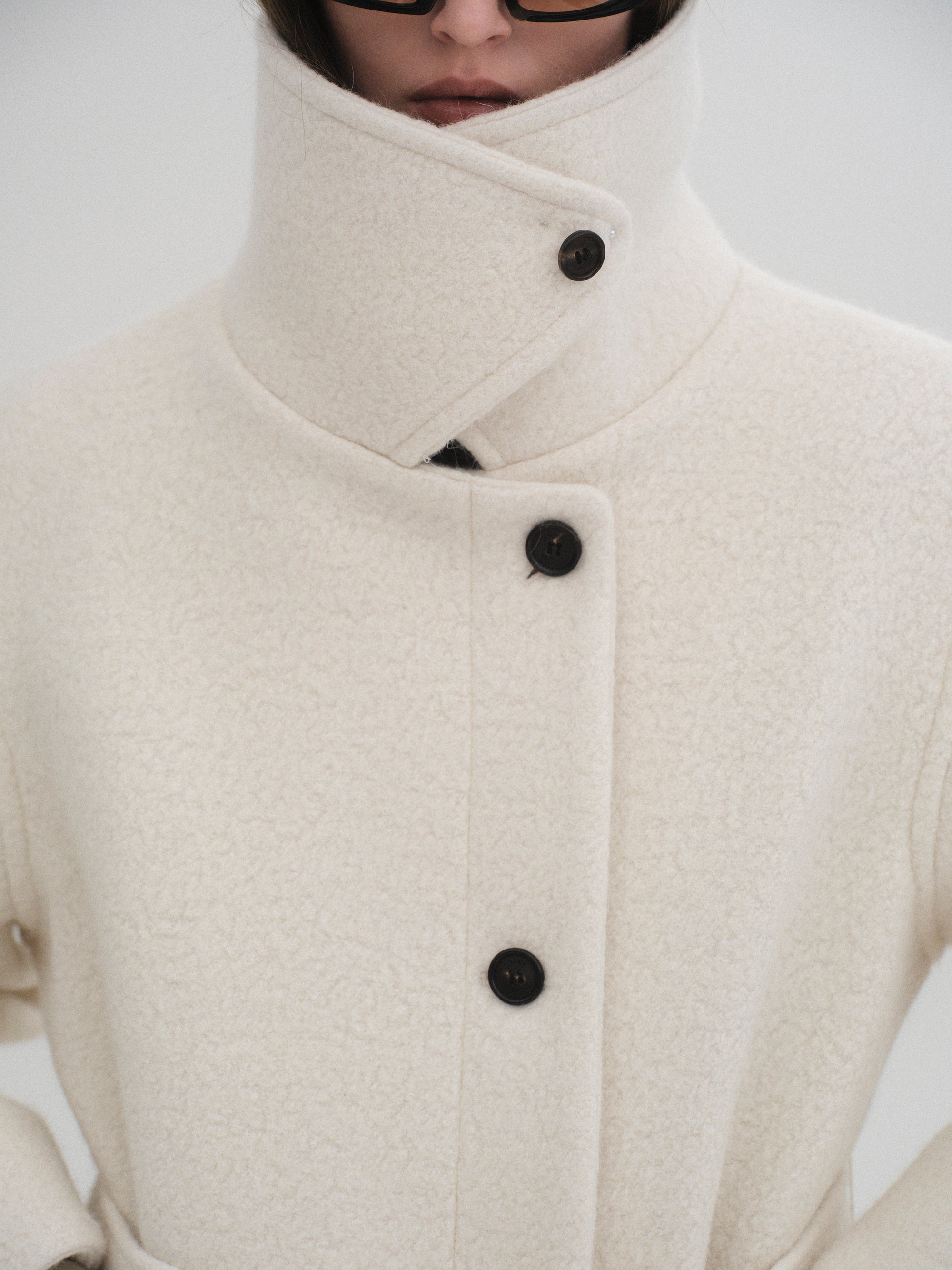 High Neck Short Peacoat, Ivory