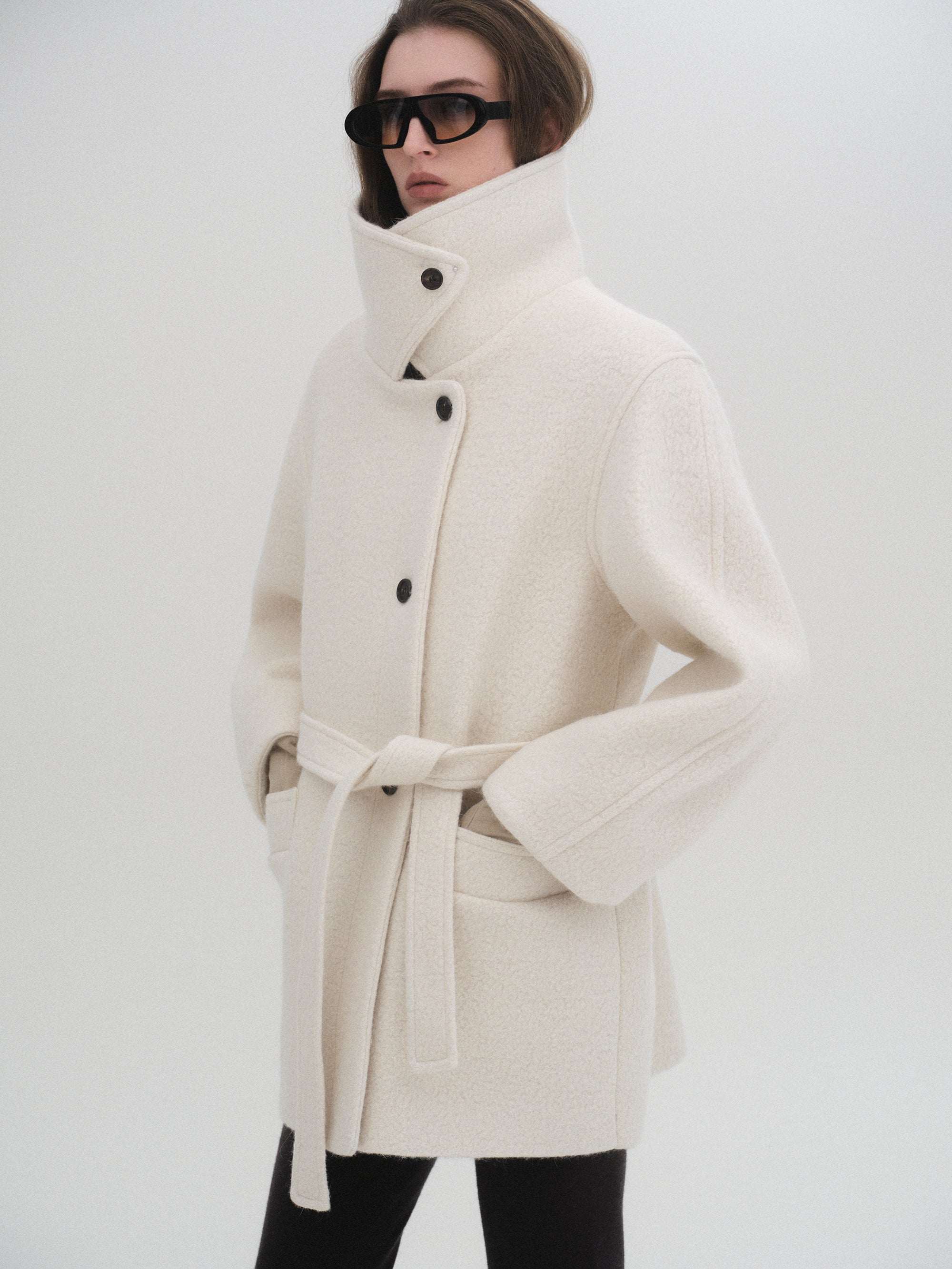 High Neck Short Peacoat, Ivory