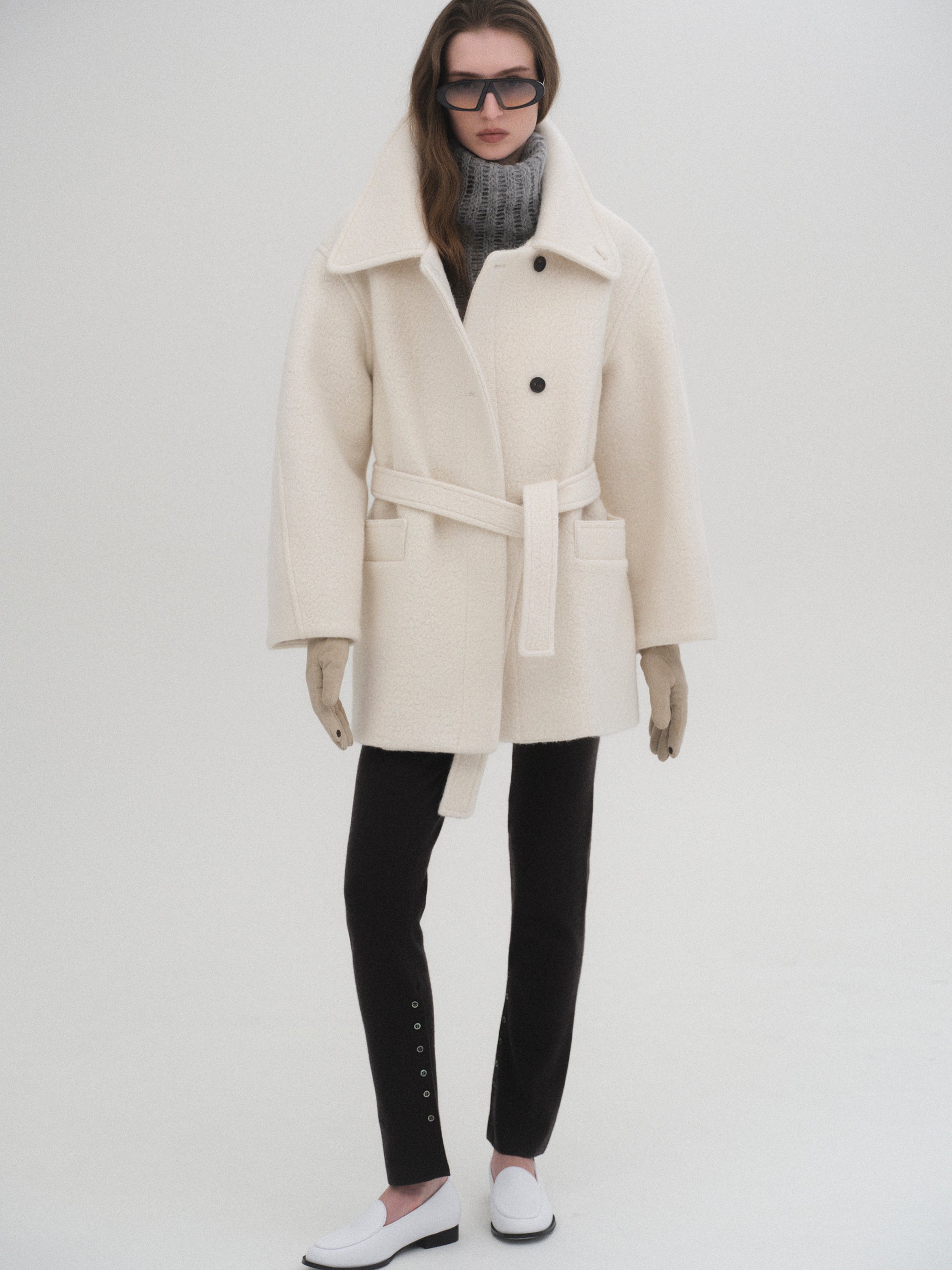 High Neck Short Peacoat, Ivory