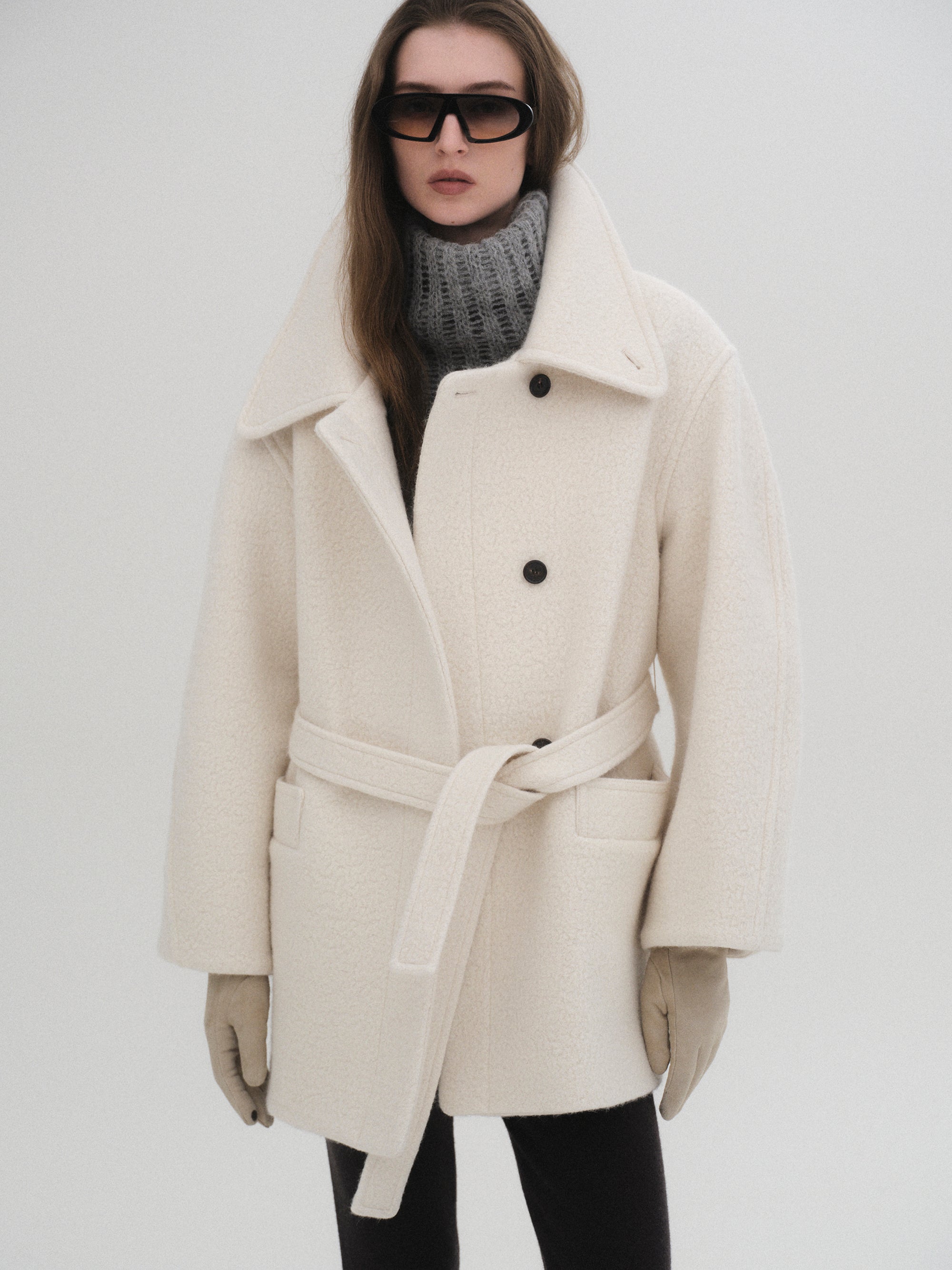 High Neck Short Peacoat, Ivory