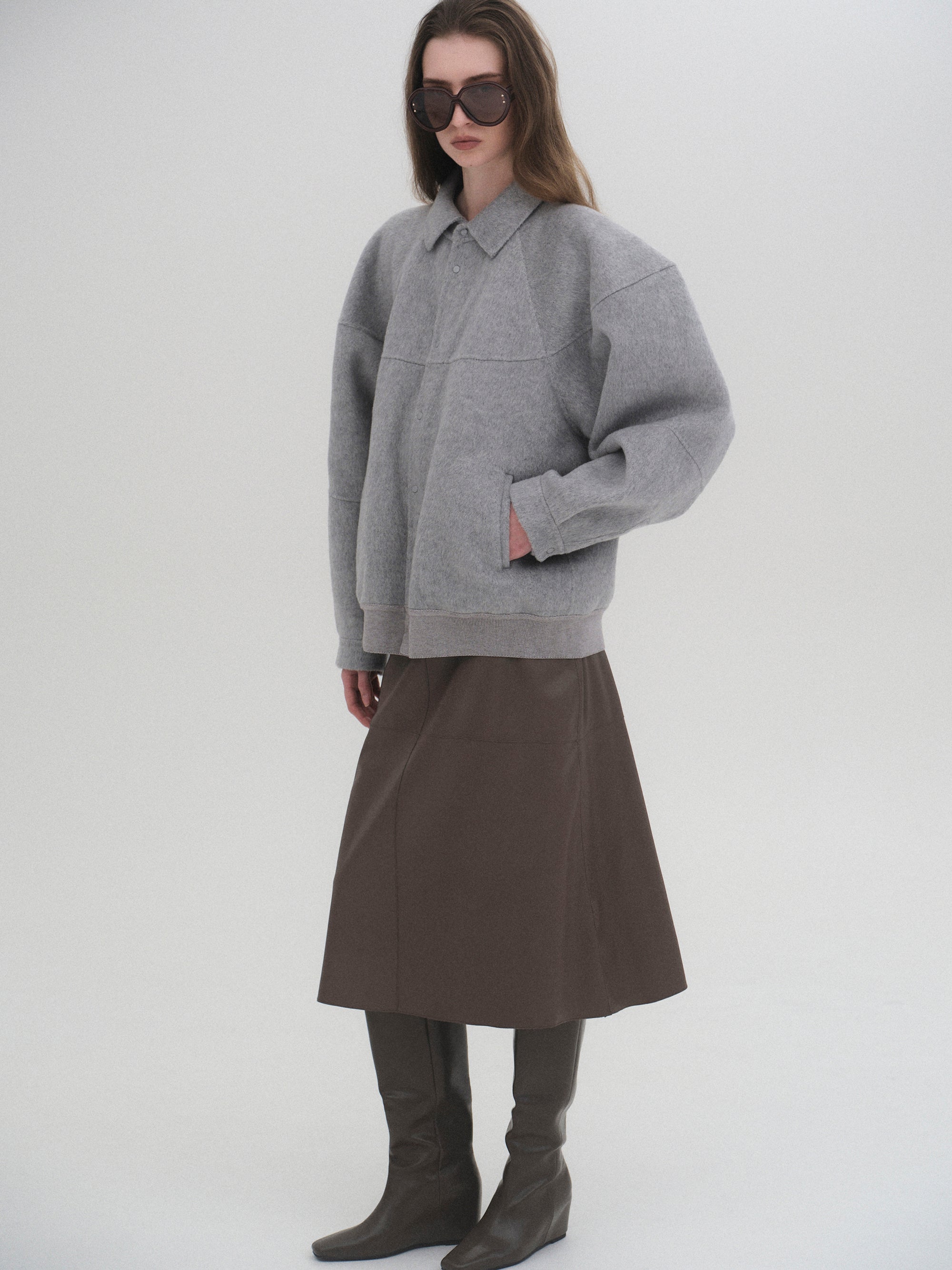Puff Sleeve Wool Jacket, Light Grey